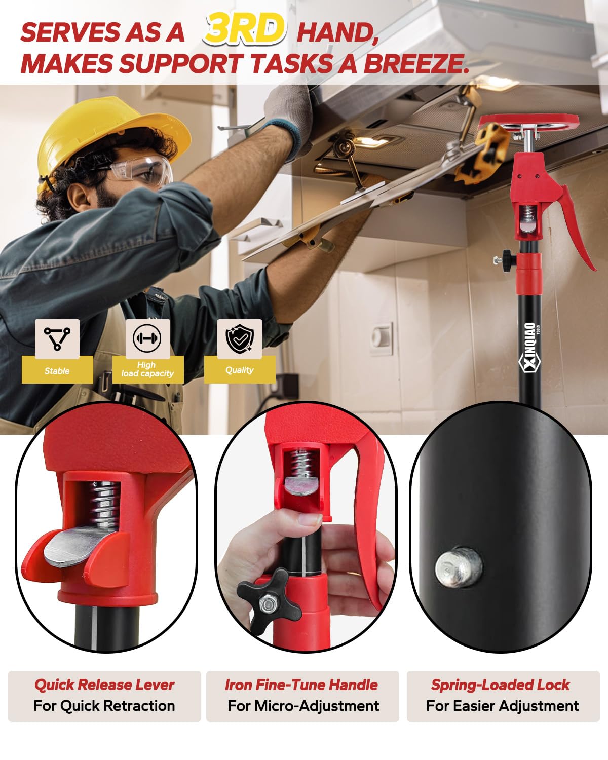 XINQIAO Système De Support 3ème Main Premium – 2 Pièces, Charge 70 Kg, Tige Ajustable 60-115 Cm, Idéal Pour Installation Placards Et Cloisons Sèches