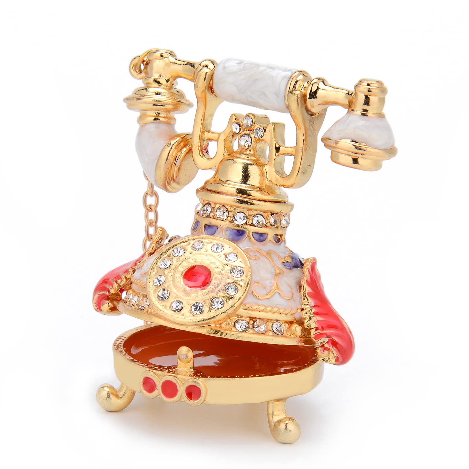 QIFU Vintage White Telephone Style Enameled Trinket Box Hinged, Unique Gift for Family - Image 2