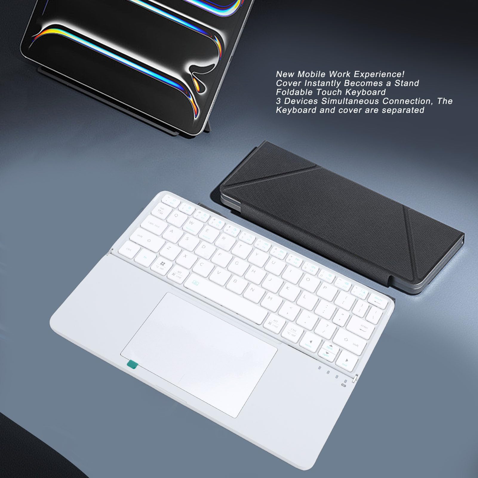 ASHATA Tastiera Bluetooth Pieghevole con Touchpad, Tastiera da Viaggio Portatile Pieghevole con Digitazione Silenziosa con Ampio Trackpad per Android IOS Tablet Laptop PC (SILVER)