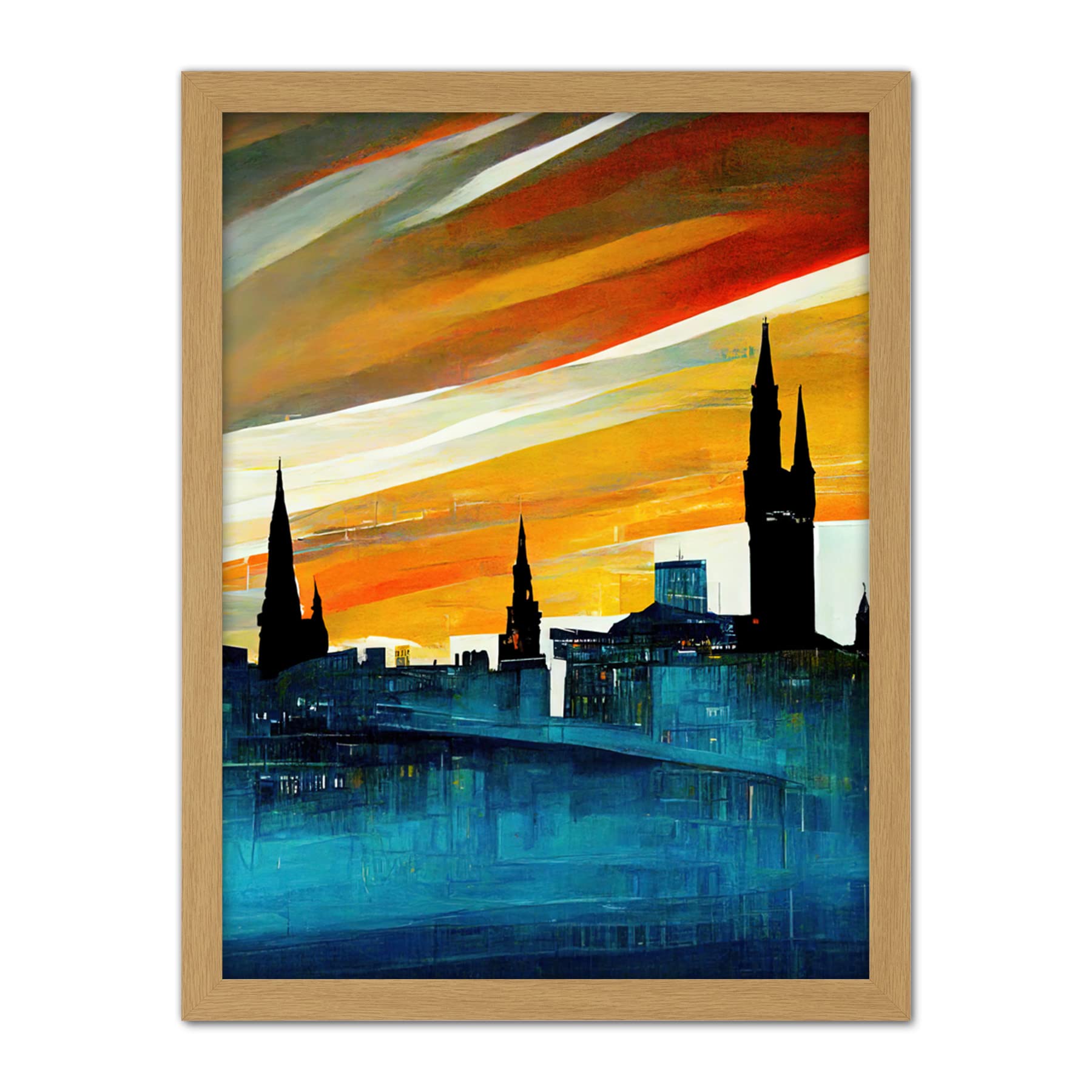 Doppelganger33 LTD Dramatic Glasgow City Skyline Modern Artwork Framed Wall Art Print 18X24 Inch