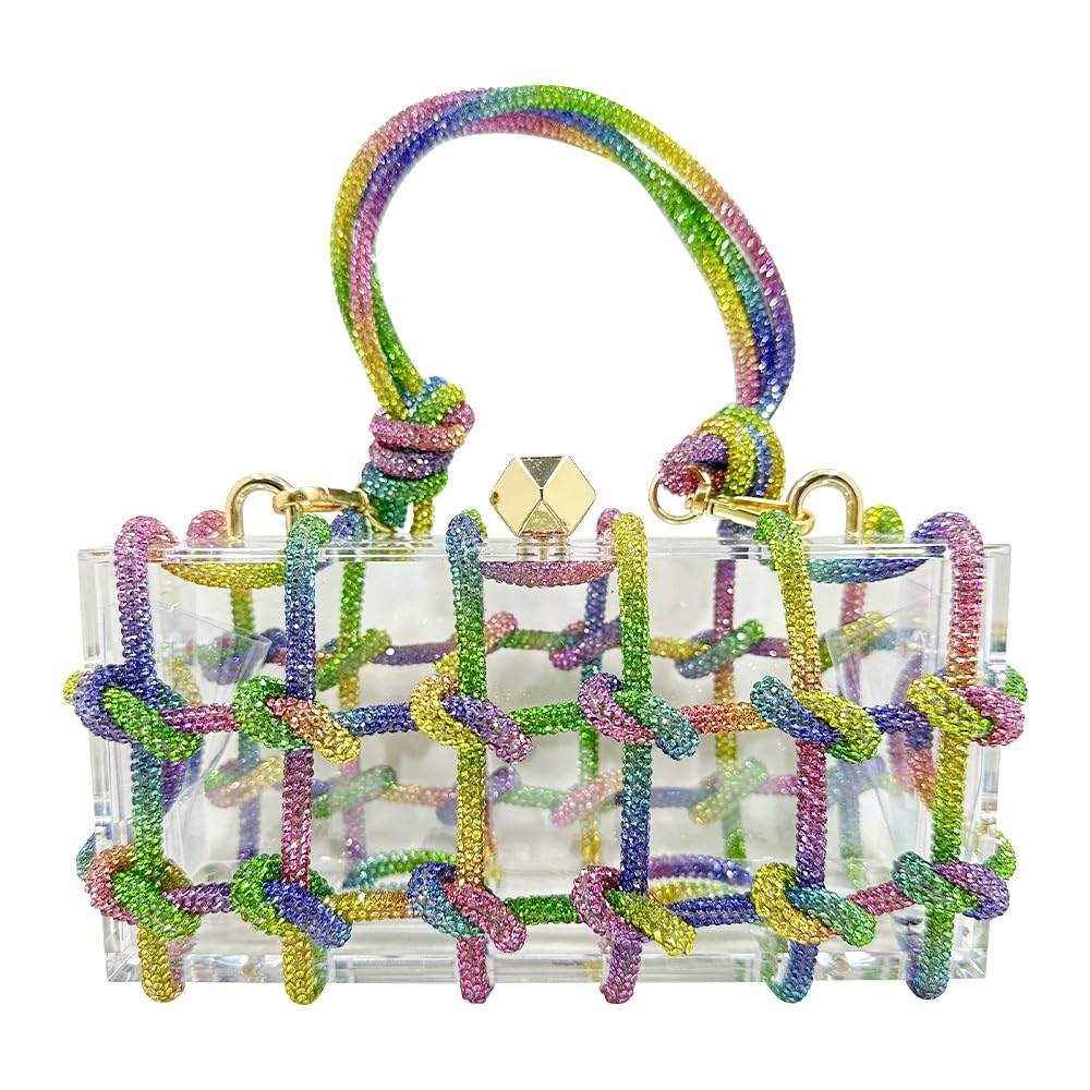 Acrylic Clutch Bags for Women, Colorful Purse with Rhinestone Glittering Handbags Party Wedding Events, Rainbow