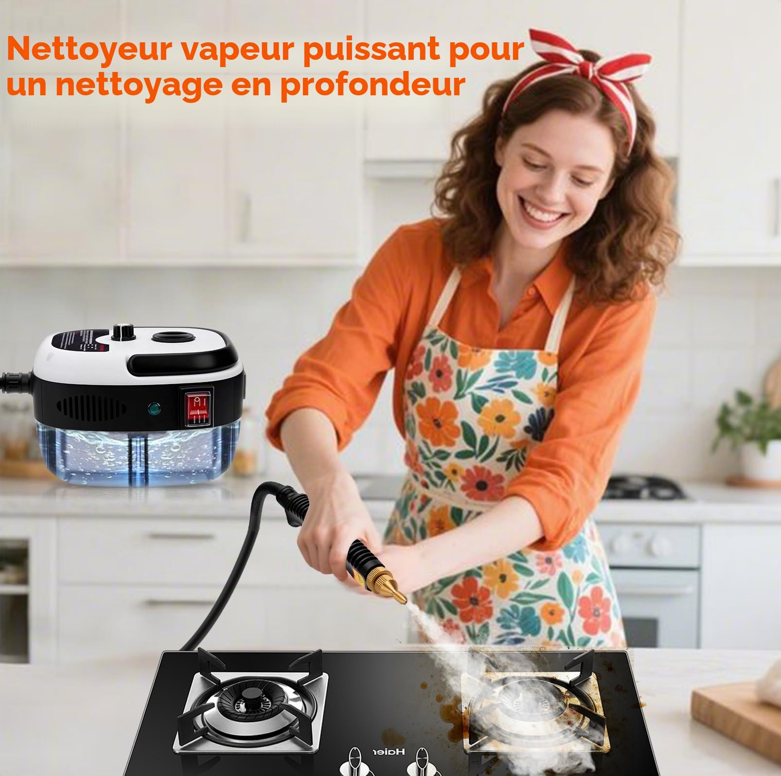 Nettoyeur Vapeur 2500W, 6 Niveaux de Réglage, Nettoyeur Vapeur Portable 1000ML Réservoir D'eau, 10 Secondes de Chauffage à la Main, avec 5 Accessoires, pour Voiture, Joint, Carrelage, Canapé, sol