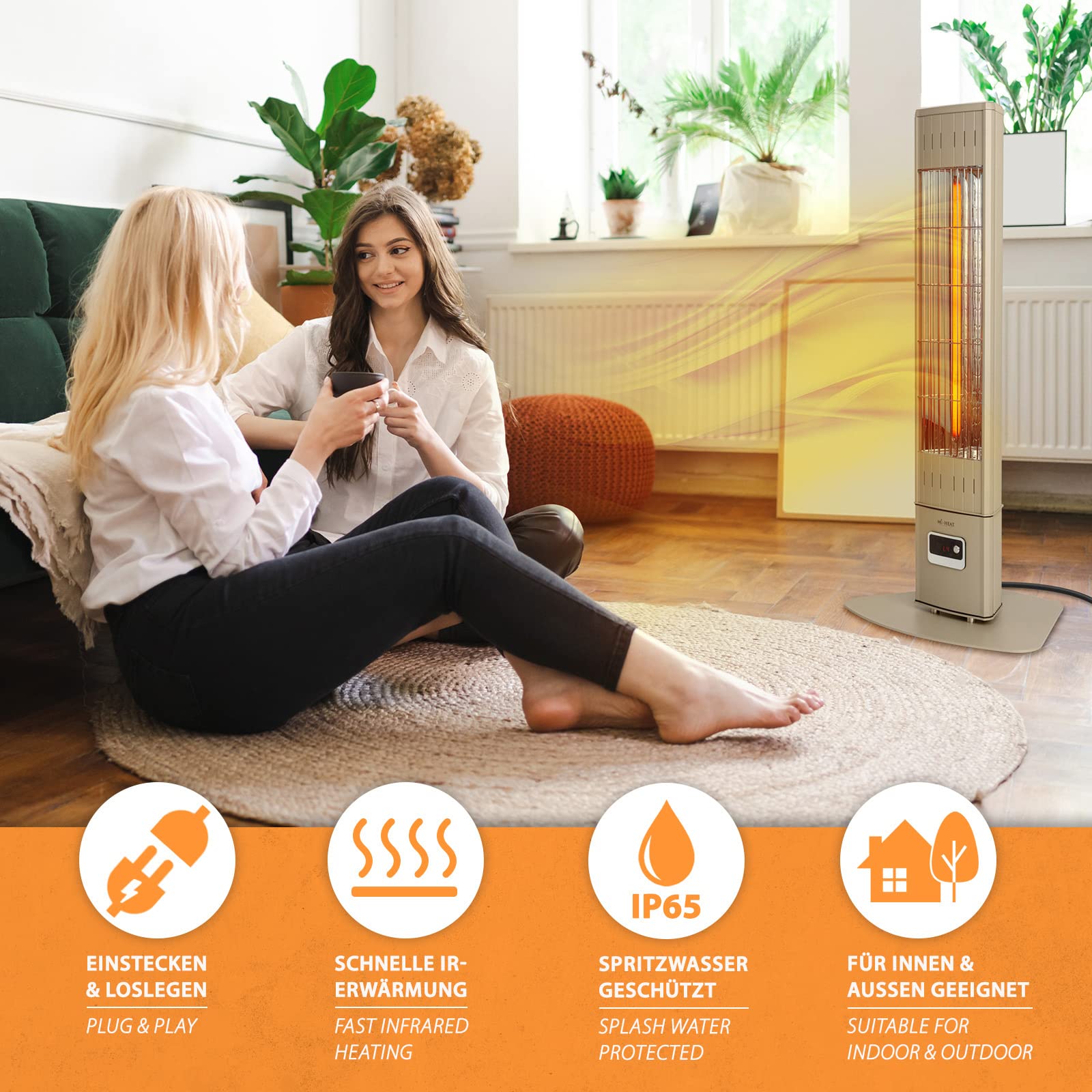 Mi-Heat SIH-2300R stojący promiennik podczerwieni ogrzewacz tarasowy, 2300 W, 4 stopnie grzania, pilot zdalnego sterowania, w pełni metalowa obudowa, IP65 Outdoor