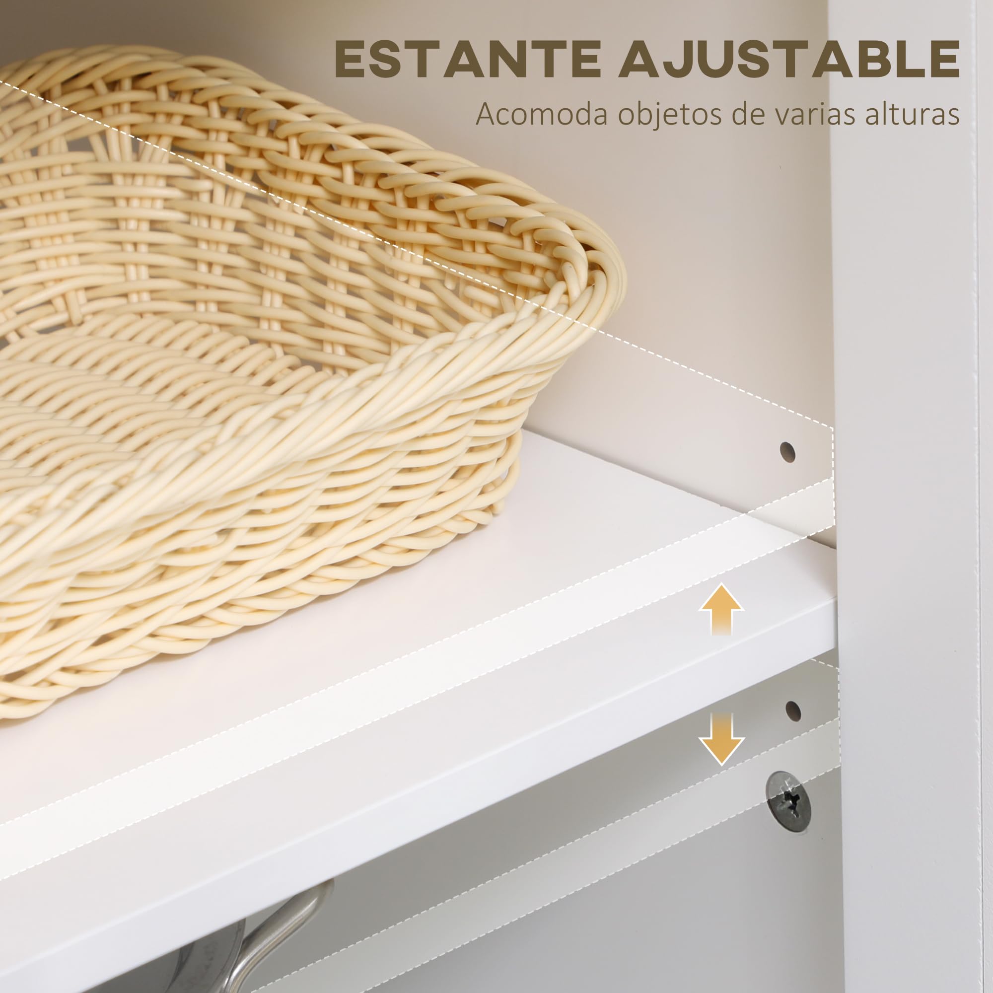 HOMCOM Aparador de Cocina Moderno Mueble Buffet Auxiliar con Cajón Estante Ajustable y 2 Puertas de Vidrio Armario de Almacenamiento para Salón Comedor 80x40x90 cm Blanco