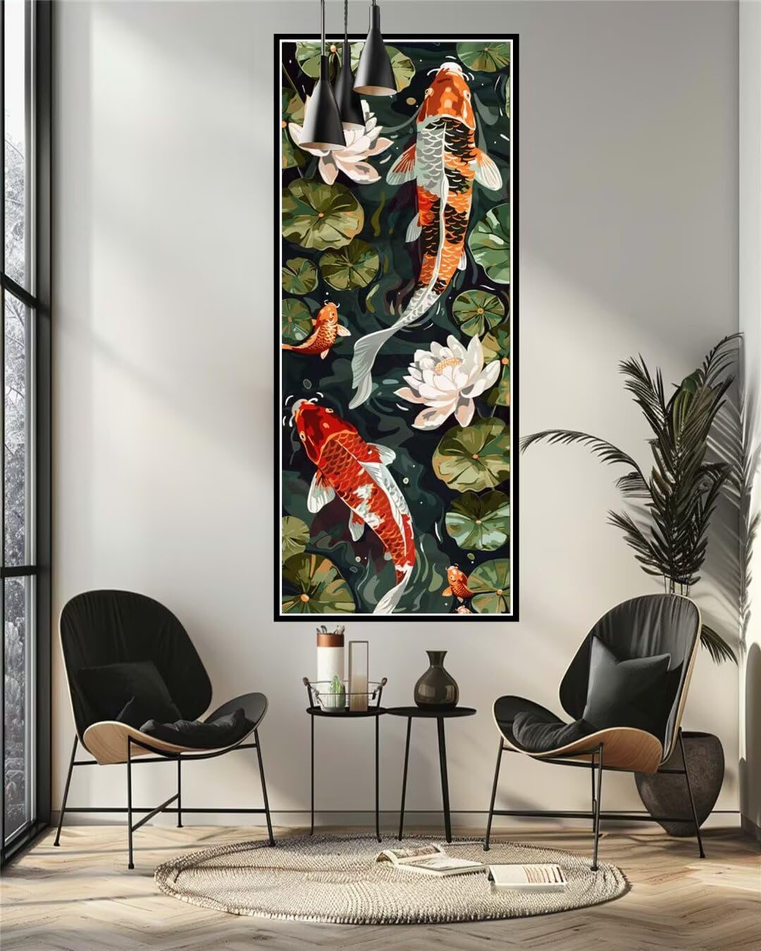 Malen Nach Zahlen Erwachsene Groß 150 X 60 cm, Malen Nach Zahlen Blume Koi Paint by Numbers Adult, Acrylfarben Leinwand Malen-Nach-Zahlen Anfänger, für Kreatives Home Wand Dekor, [Ohne Rahmen]-YH427