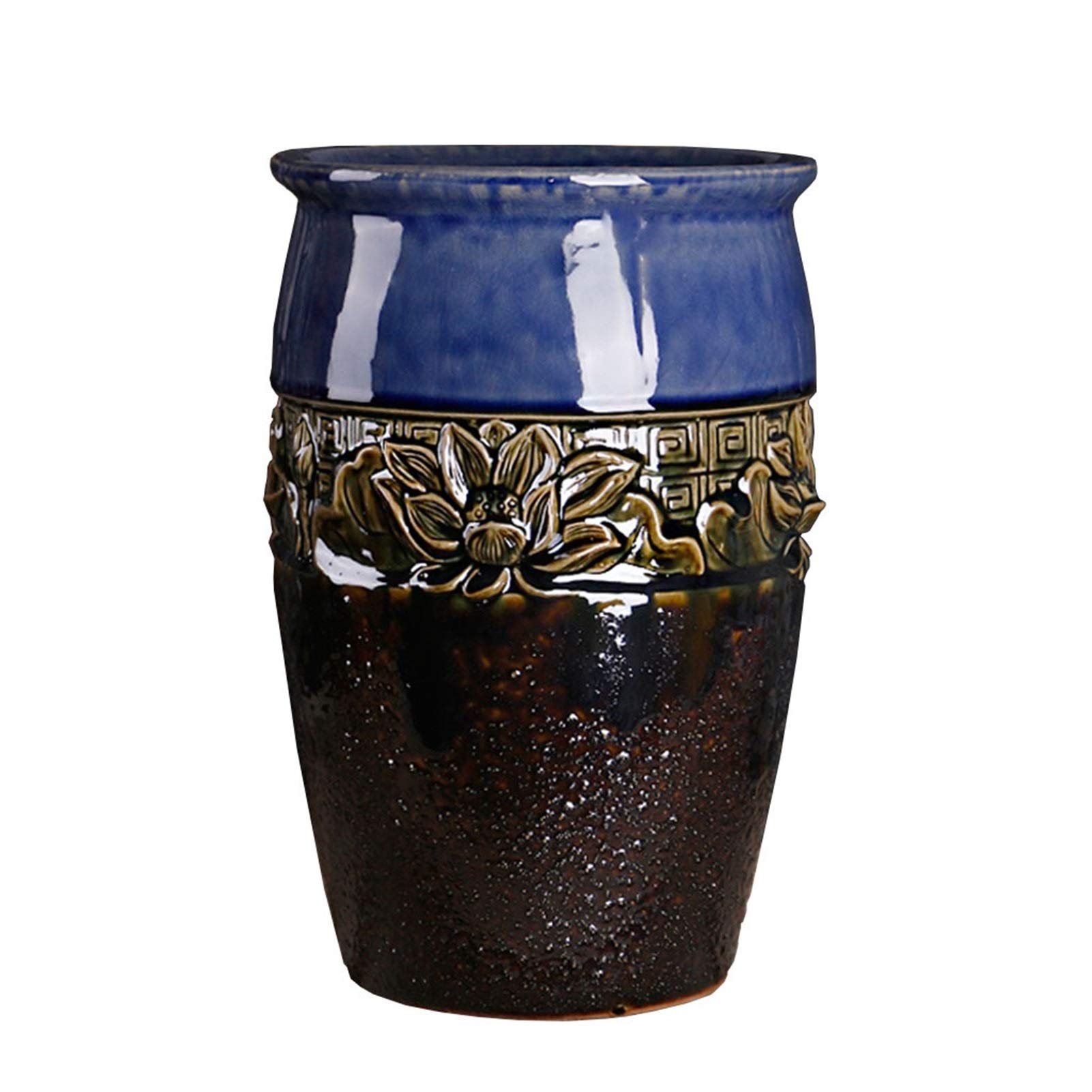 Skrzynka na kwiaty ceramiczna doniczka z otworem do ogrodu na zewnątrz do domu salonu biura jadalni dekoracja retro doniczka 30 cm wysoka skrzynka ogrodowa (kolor: Niebieski)