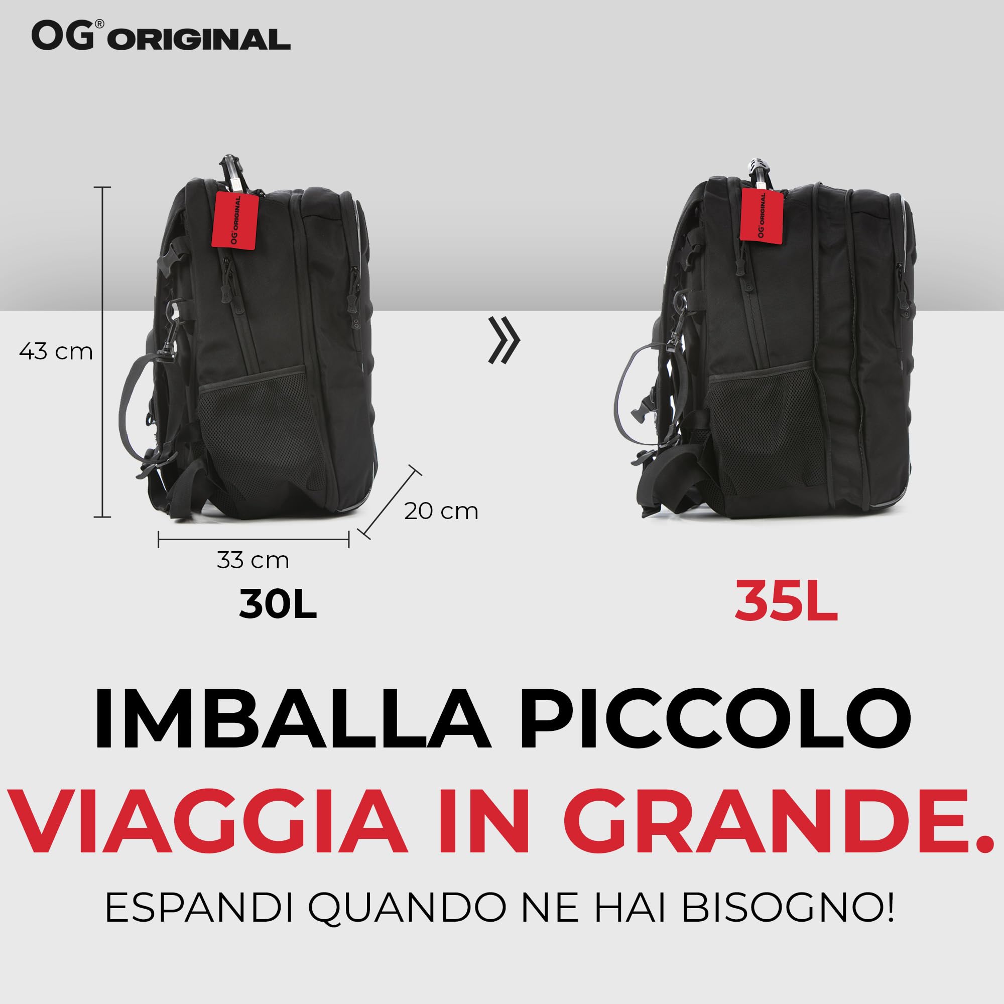 OG Original CityRunner Zaino Moto, Impermeabile, Espandibile 30-35L, Borsa Porta-Casco Moto, Cinturino per Casco, Grande Capacità, Laptop, Rifrangente, USB