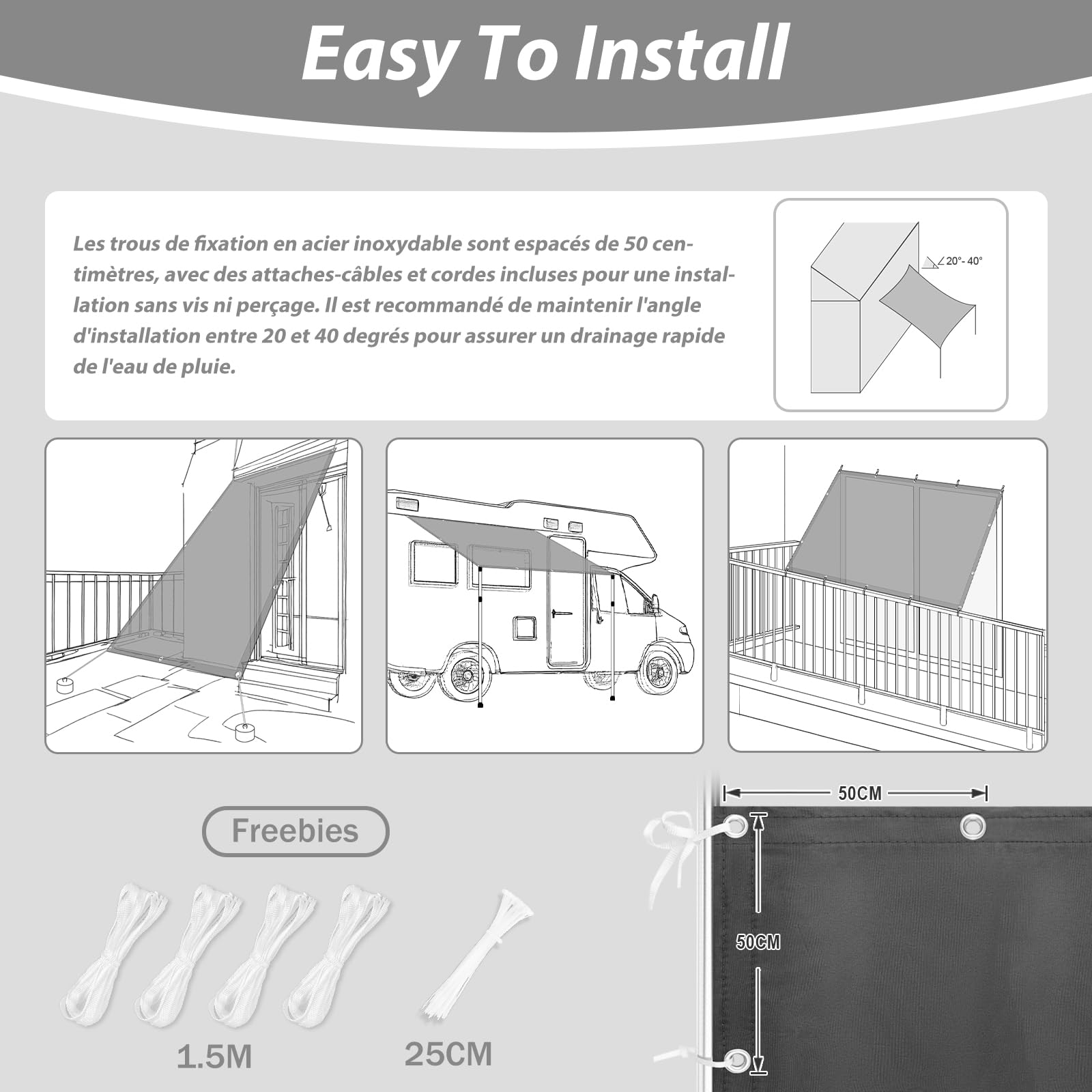 SUNNY GUARD Voile d'ombrage Imperméable 1x2m avec Oeillets Rectangulaire Toile Ombrage UV Protection pour Balcon, Patio, Jardin, Gris Anthracite