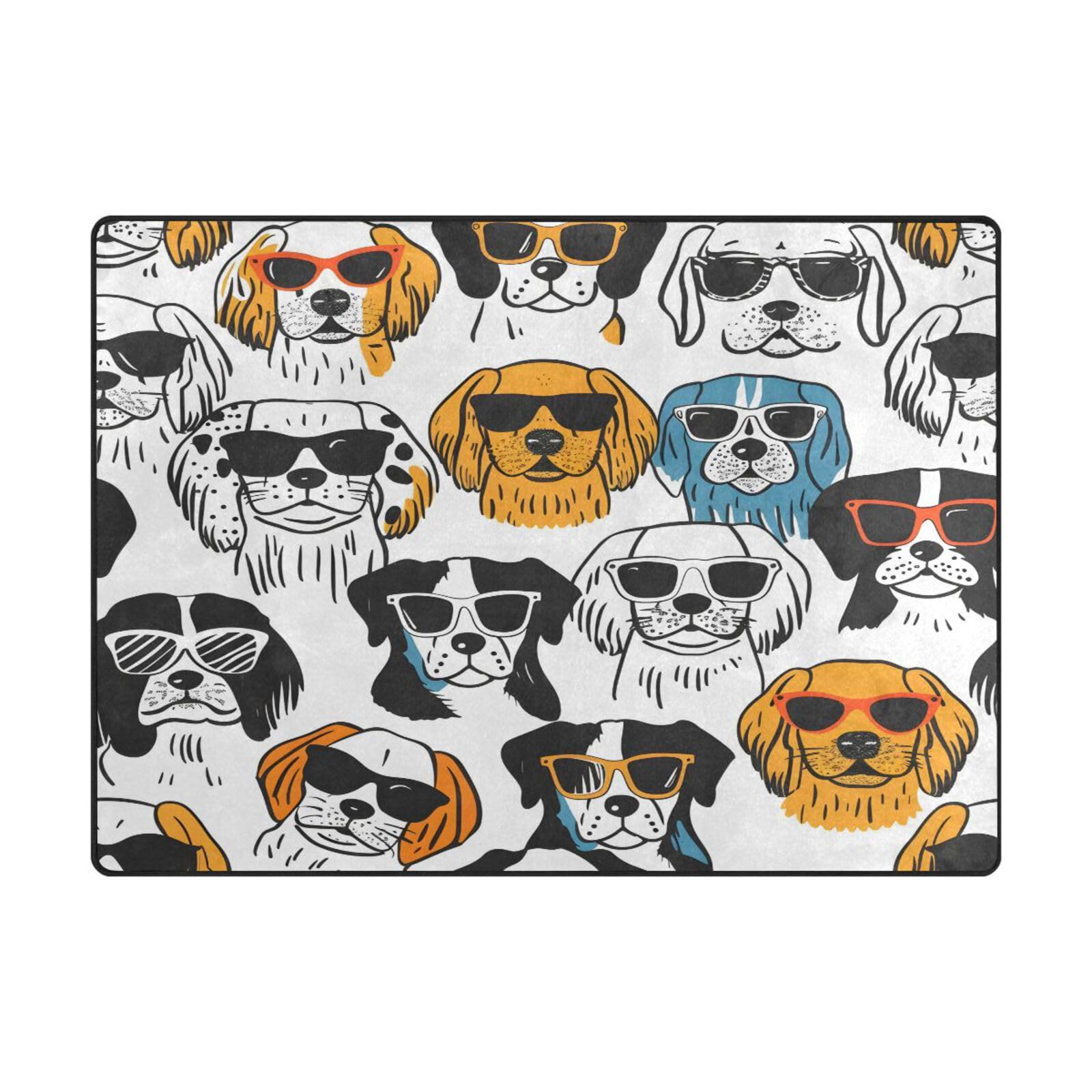 Tapis de sol motif chiens à lunettes grand tapis contemporain doux 203x147