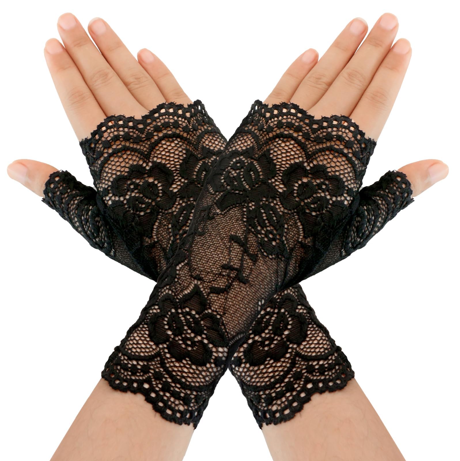 Women Short Lace Gloves, Halloween Vampire Costume Accessories Fingerless