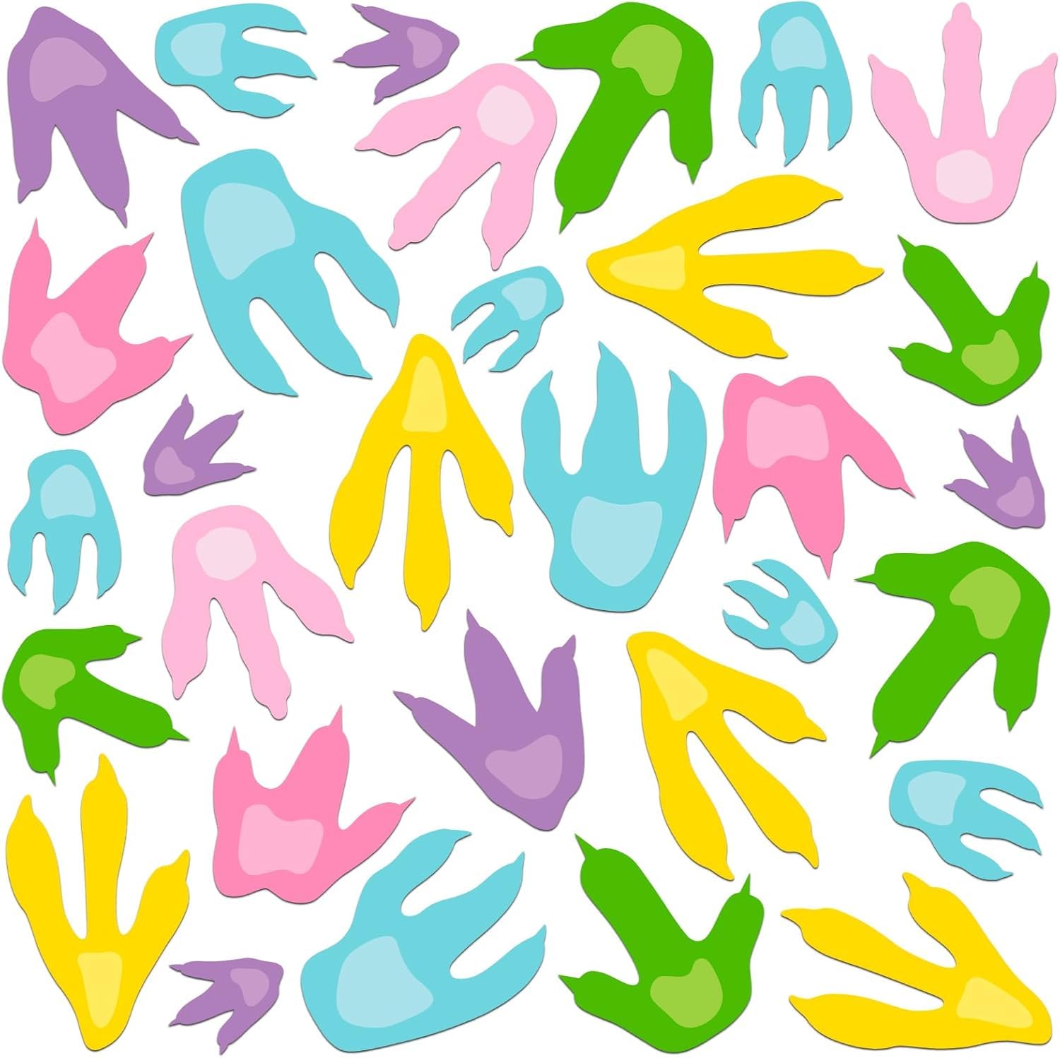 90 Pcs Dinosaur Footprints for Floor, Colorful Jurassic Wall Decals