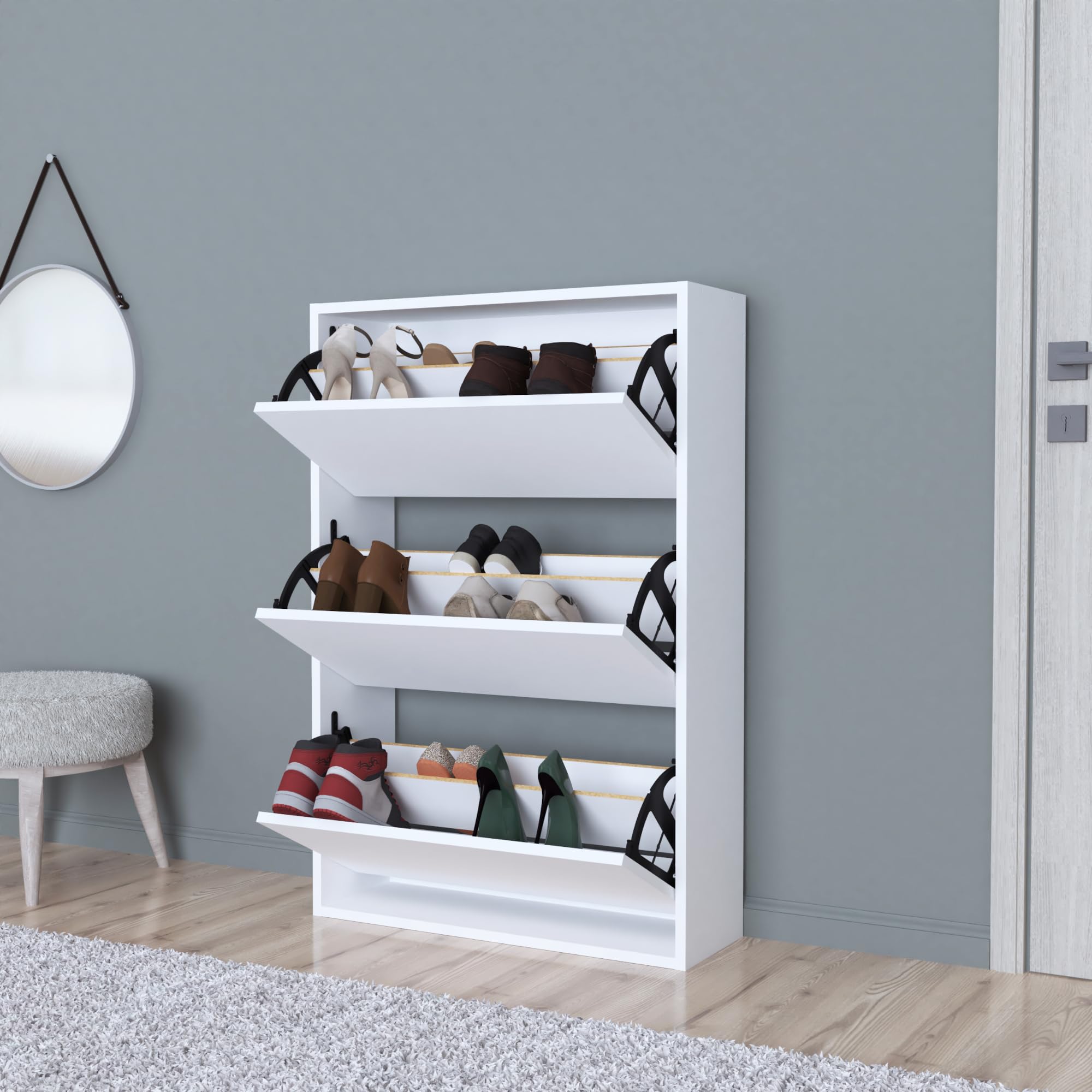 [en.casa] Meuble à Chaussures Range-Chaussures Armoire à Chaussures Meuble de Rangement pour 18 Paires Panneau de Particules 110 x 74 x 24 cm Blanc
