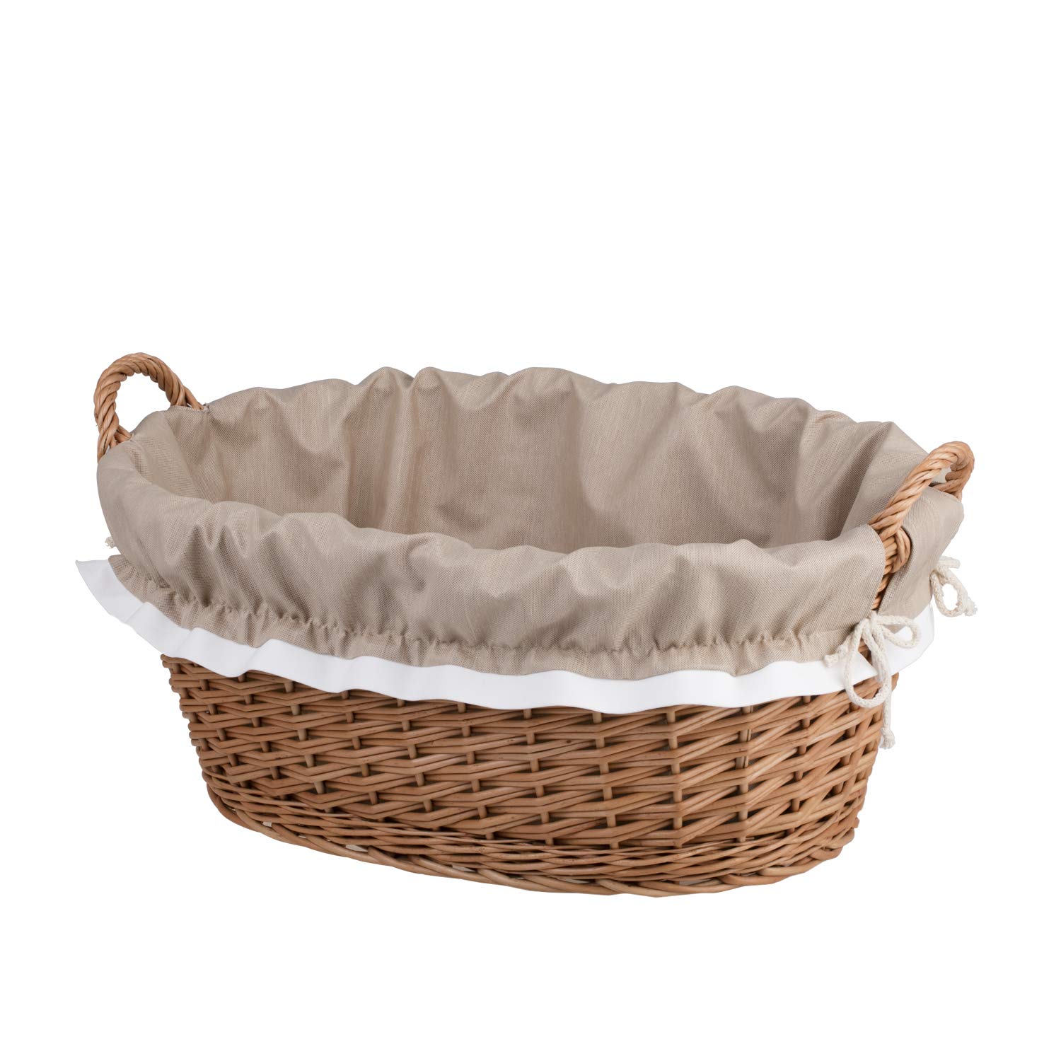 e-wicker24 Owalna miska wiklinowa w naturalnym kolorze, kosz na pranie z wikliny, miska wiklinowa w kolorze naturalnym, kosz wiklinowy w kształcie wanny (beżowy)