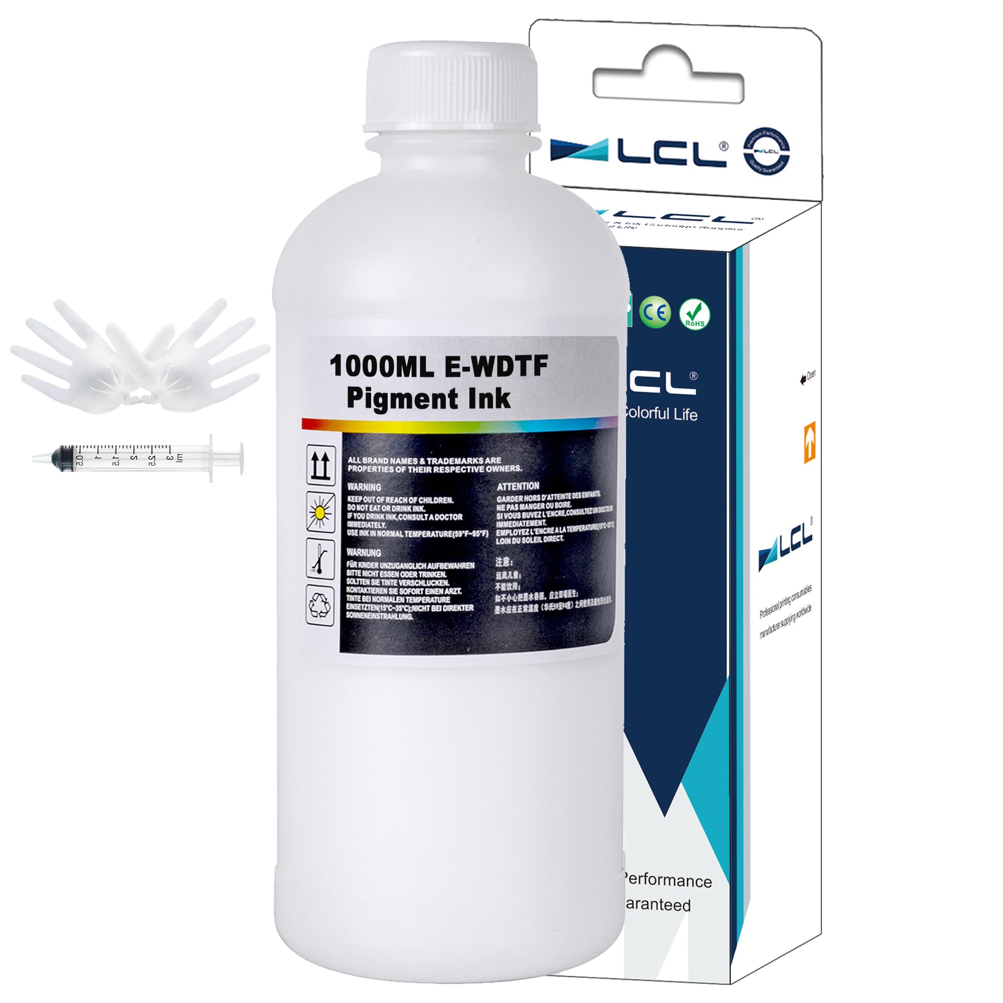 LCL Premium DTF White Ink 1000ML-DTF Transfer Ink for PET Film Refill for DTF Printers ET-8550 XP-15000 L1800 L805 R1390 R2400 Heat Transfer Printing