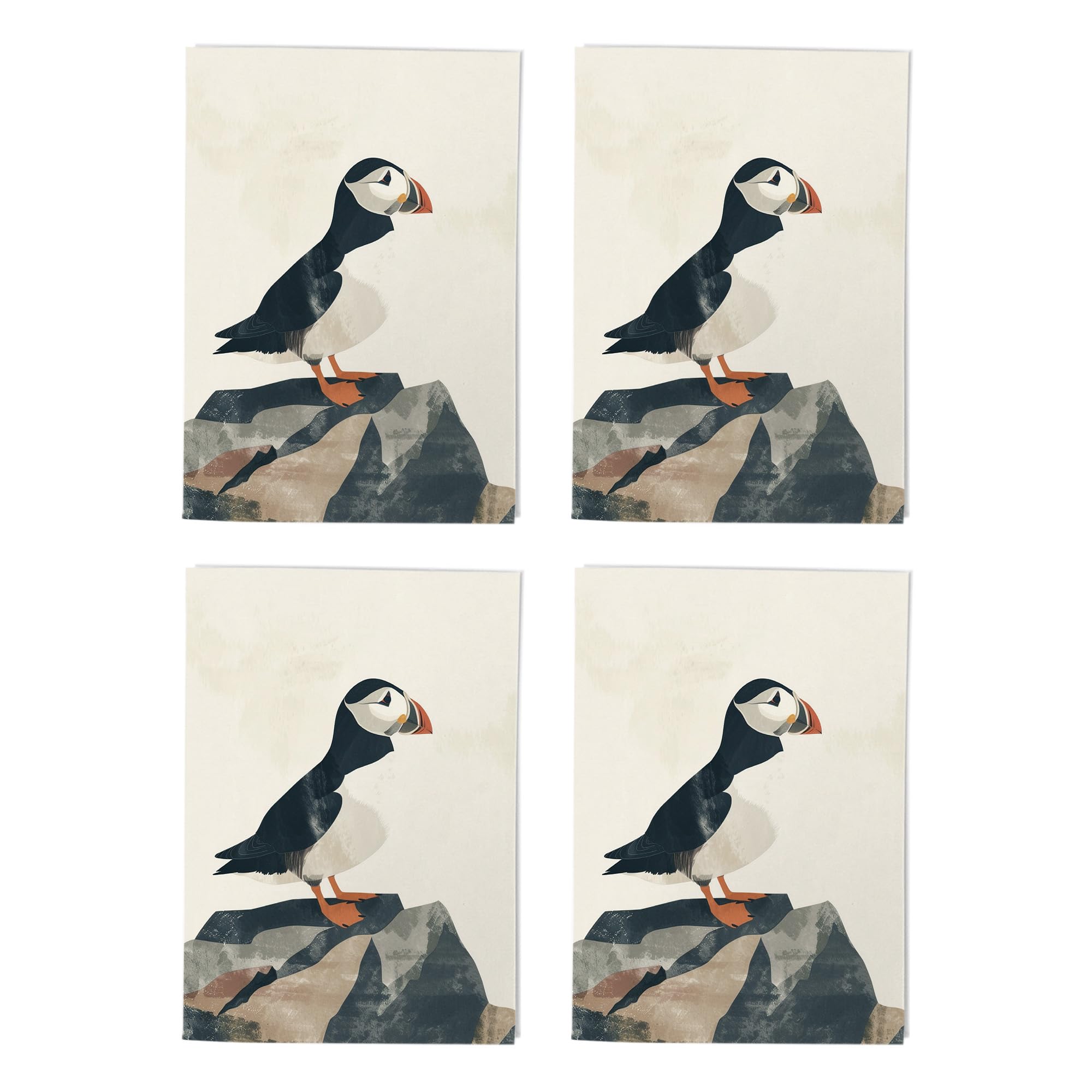 Puffin Bird Coastal Art Cards Multipack of 4 Seabird Greeting Cards For Any Occasion Blank Inside A6 10 x 15 cm