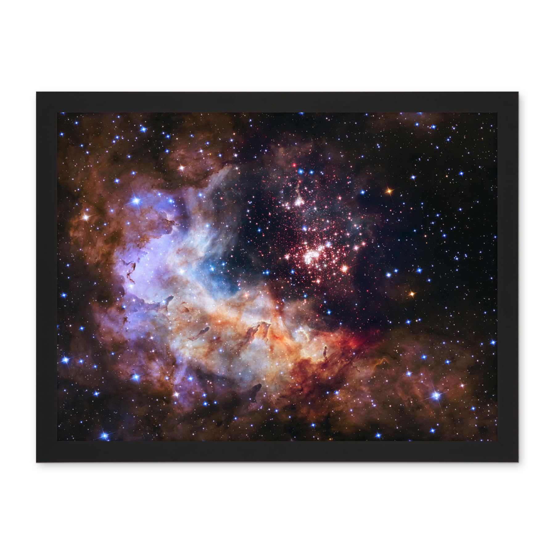 Artery8 Hubble Space Telescope Image Nasa Unveils Celestial Fireworks 25th Anniversary Giant Cluster Westerlund 2 Colourful Nebula Dust Pillars Gas Clouds Artwork Framed Wall Art Print 18X24 Inch