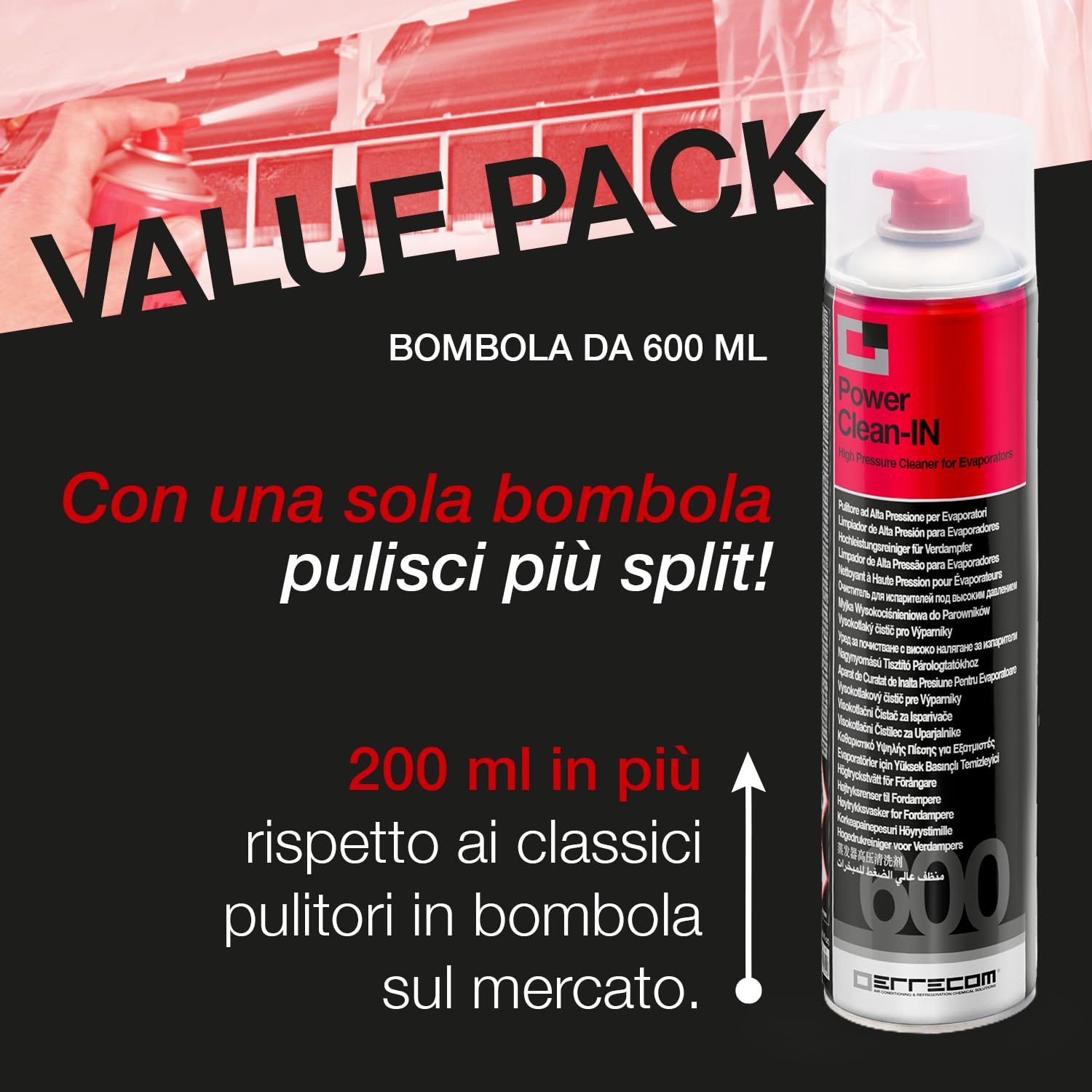 Errecom Kit pulizia completa climatizzatori, include cover protettiva Wally e aerosol 600mL pulizia unità interna, Bio Acid e Bio Alkaline 2L con tensioattivi bio pulizia unità esterna, guanti