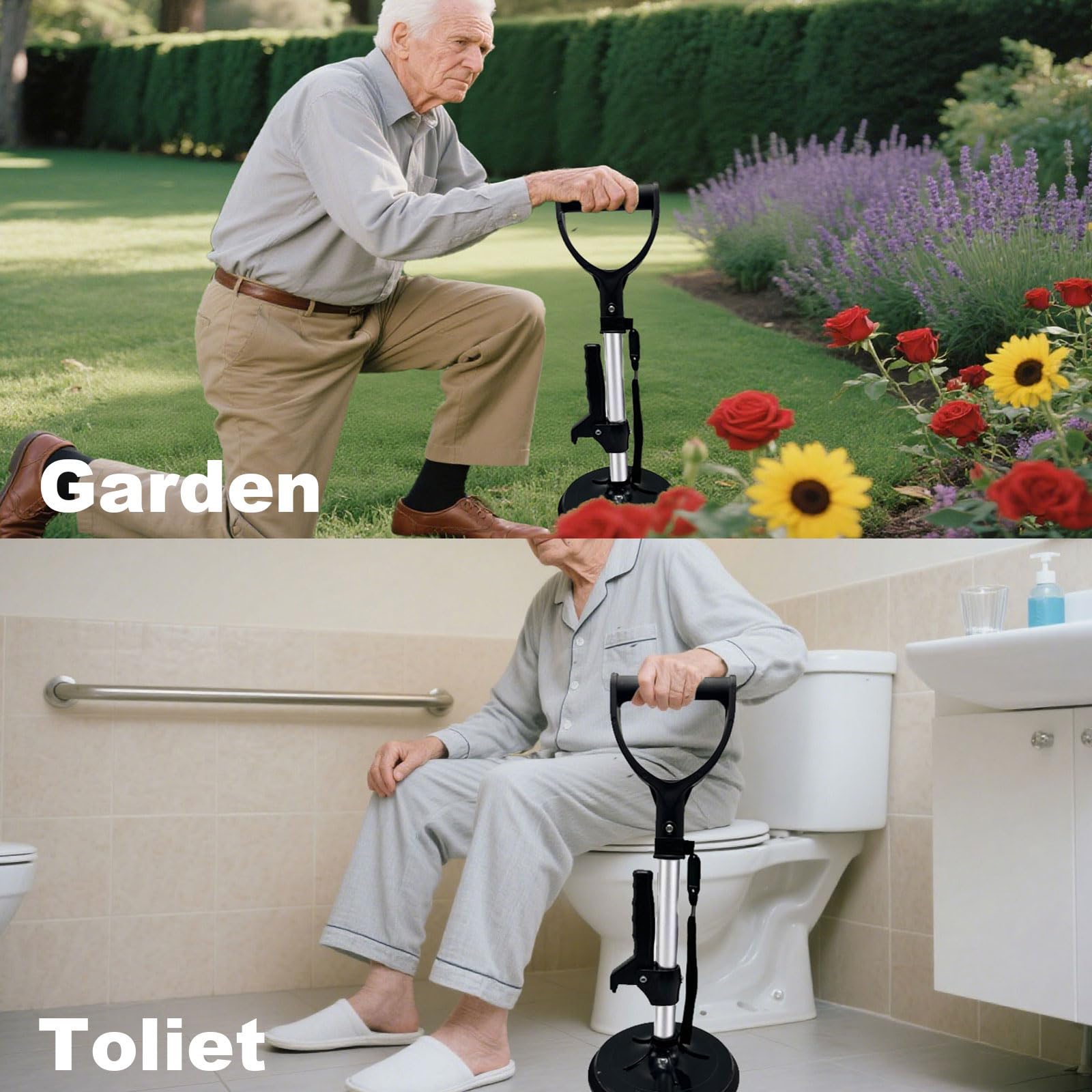 Supporto regolabile in altezza e aumento della mobilità (41 – 61 cm) per anziani e disabili aiuta anziani e disabili ad alzarsi, andare in sicurezza, fare lavori domestici/giardinaggio, argento