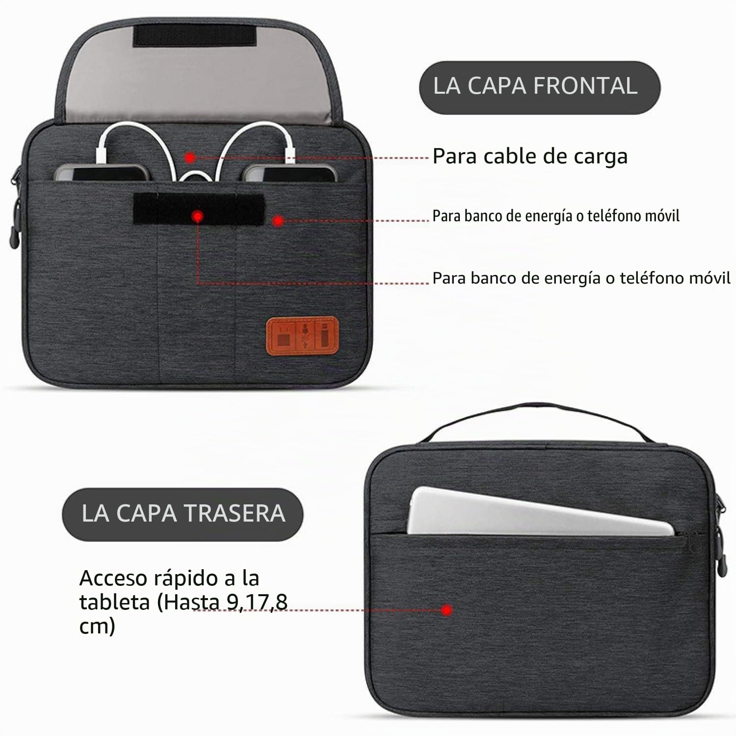 Bolsa organizadora cables viaje, organizador de accesorios electrónicos, bolsa para cargadores y cables (Tuba, Negro)