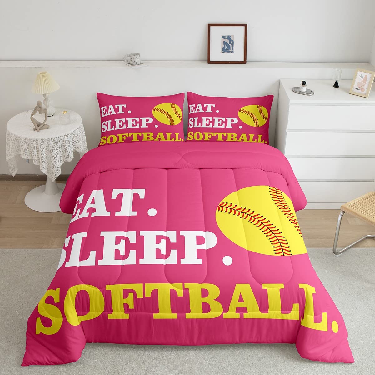 Feelyou Softball Bedding Set Full Size 3Pcs for Girls Boys Kids