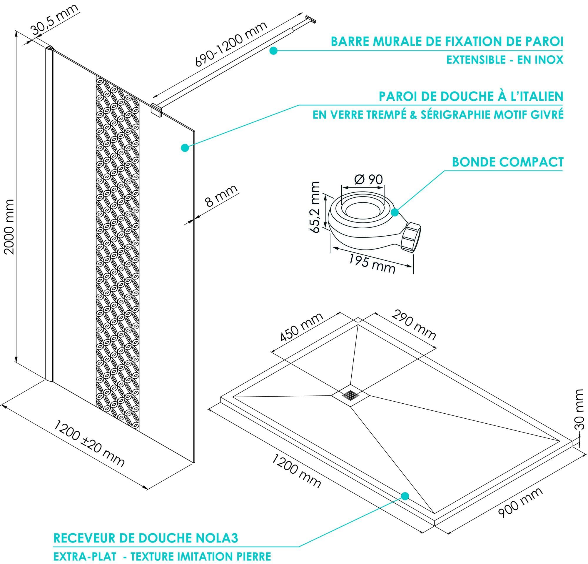 Kit de Paneles de Pared, Vidrio Templado, Resina, 120 x 90 cm | Vidrio Templado, Resina, Acero Inoxidable, Antideslizante, Tratamiento Antical, Reversible, Orientable, Fabricación Europea