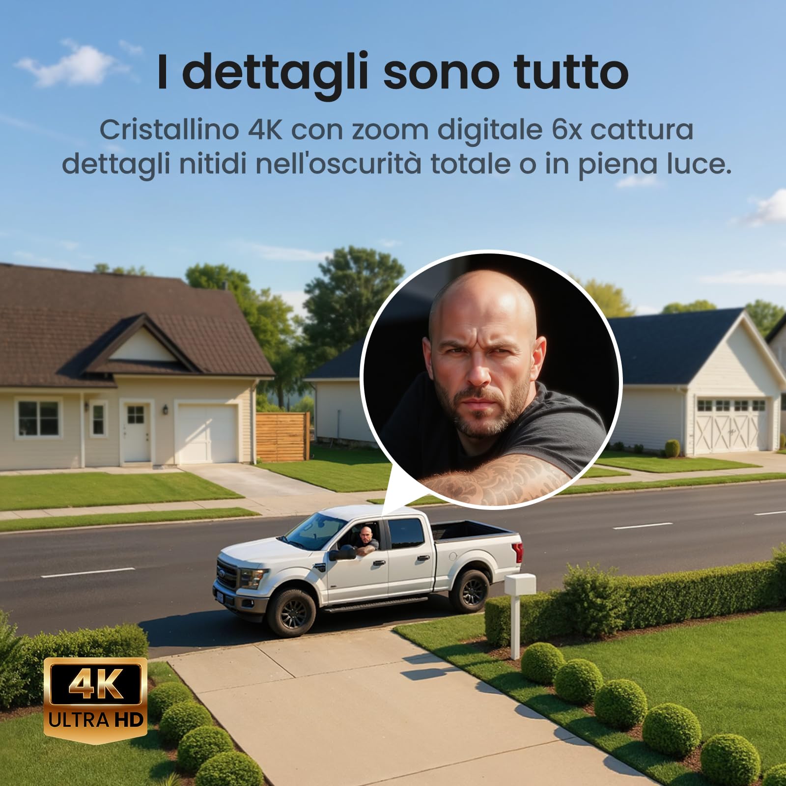 AOSU 4K Telecamera di sorveglianza esterna con solare batteria 10000mAh [TrueColor Visione notturna a colori] Radar con PIR rilevamento preciso 360° esterna con pannello solare removibile luce e suono