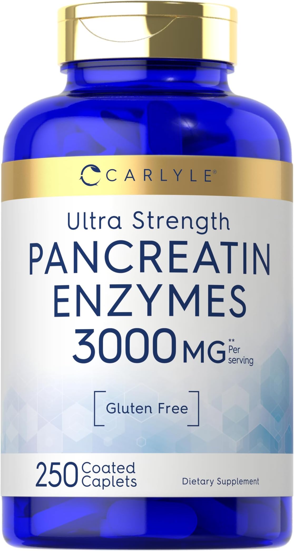 Carlyle Pancreatin Digestive Enzymes | 250 Caplets | with Protease, Amylase & Lipase | High Strength | Non-GMO, Gluten Free Supplement