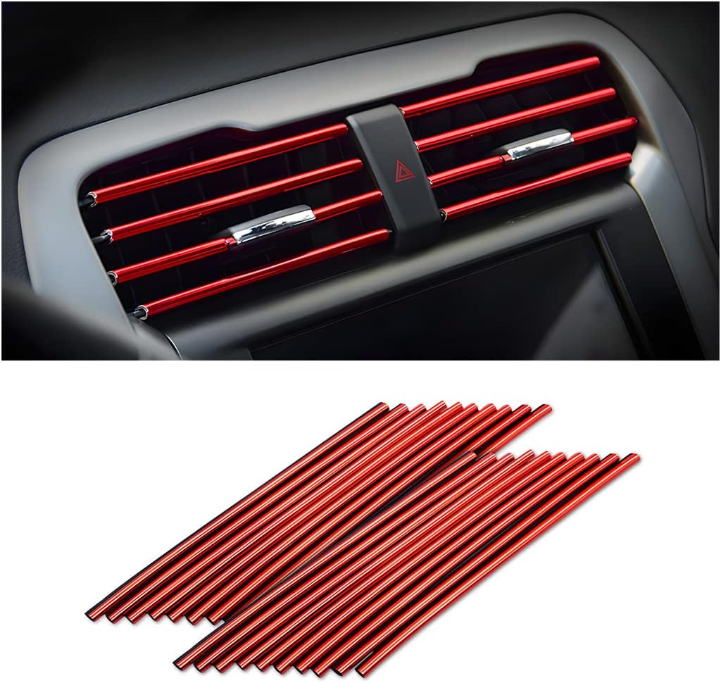 20 Pieces Car Air Conditioner Decoration Strip For Vent Outlet,Universal Waterproof Bendable Air Vent Outlet Trim Decoration,Suitable For Most Air Vent Outlet,Car Interior Accessories (Red)
