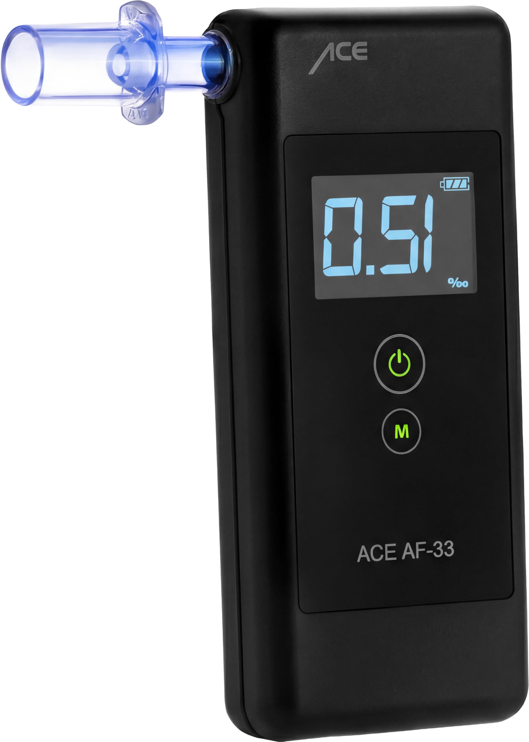 ACE AF-33 Alkoholtester - der #1 Promilletester laut BILD mit Note 1,1 (Test 2025) - 95,8% Richtigkeit (TU Wien, Januar 2026)