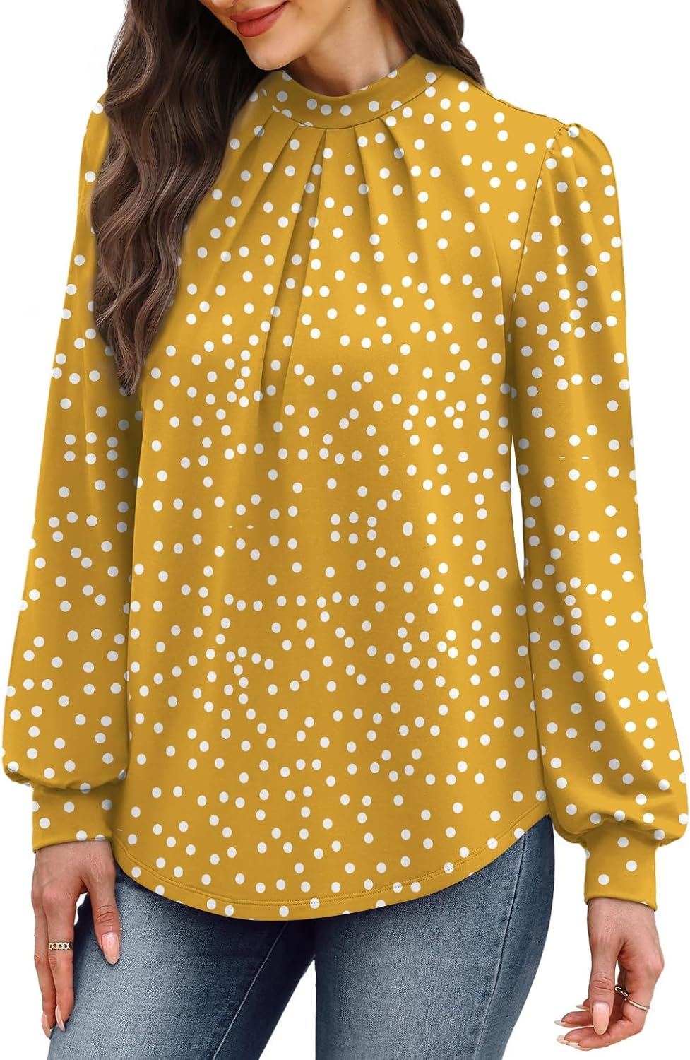 WIHOLL Long Sleeve Shirts for Women Mock Neck Tops Pleated Front Blouses Dressy Casual Spring Fall Clothes 2026 Fashion - Image 4