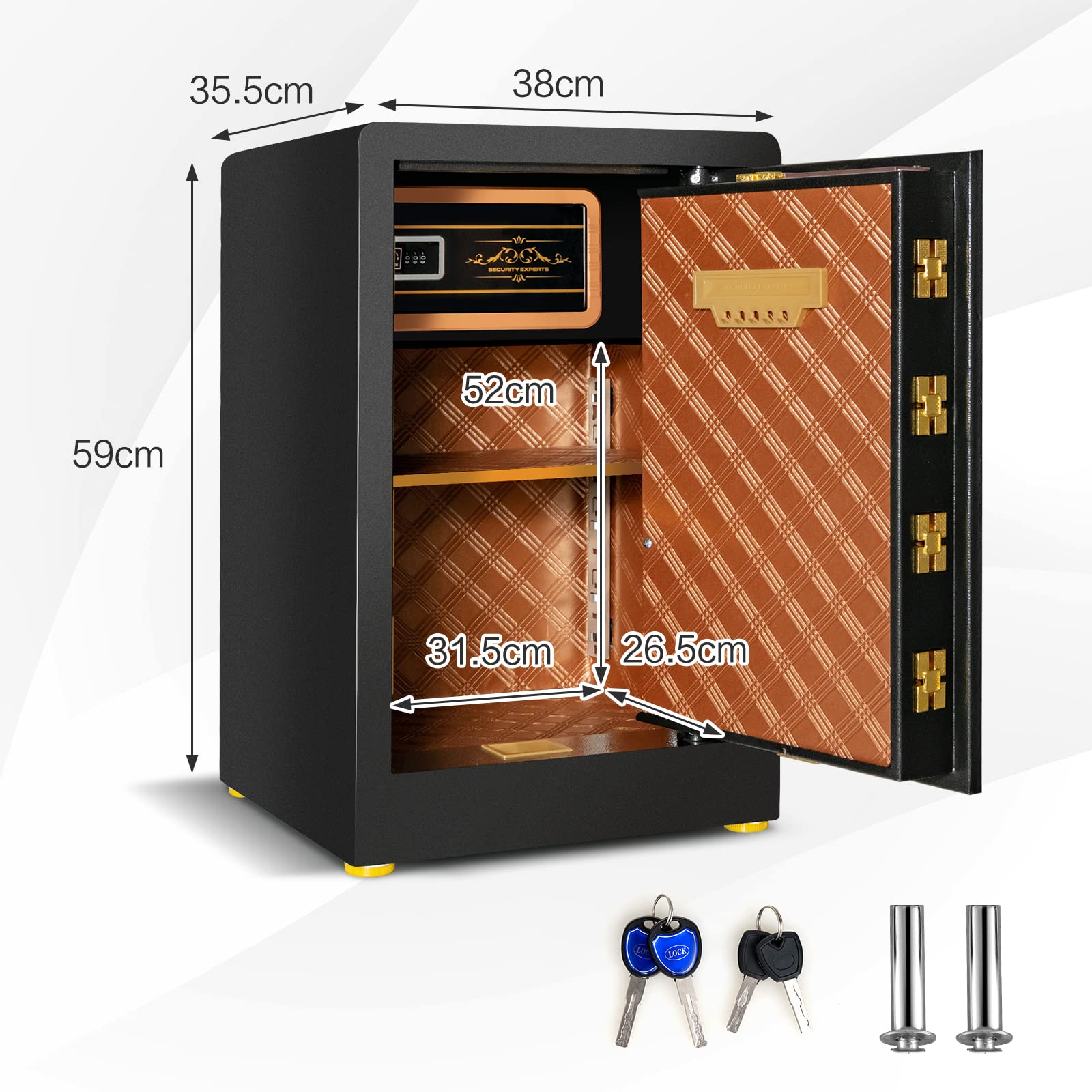 COSTWAY 42,5L Tresor feuerfest für Zuhause, Elektronik Safe mit integriertem Mini Tresor & Zufallszahlen-Tarnung & Alarmsystem, höhenverstellbar & abnehmbar Ablage, inkl. 2 Haupt- & 2 Notschlüssel
