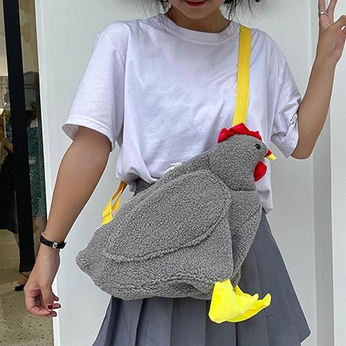 Vista 6 de TOOYFUL Bolso de pollo para niños y niñas, estilo animal, estilo vintage, caricatura, pollo, felpa, novia, esposa, Gris