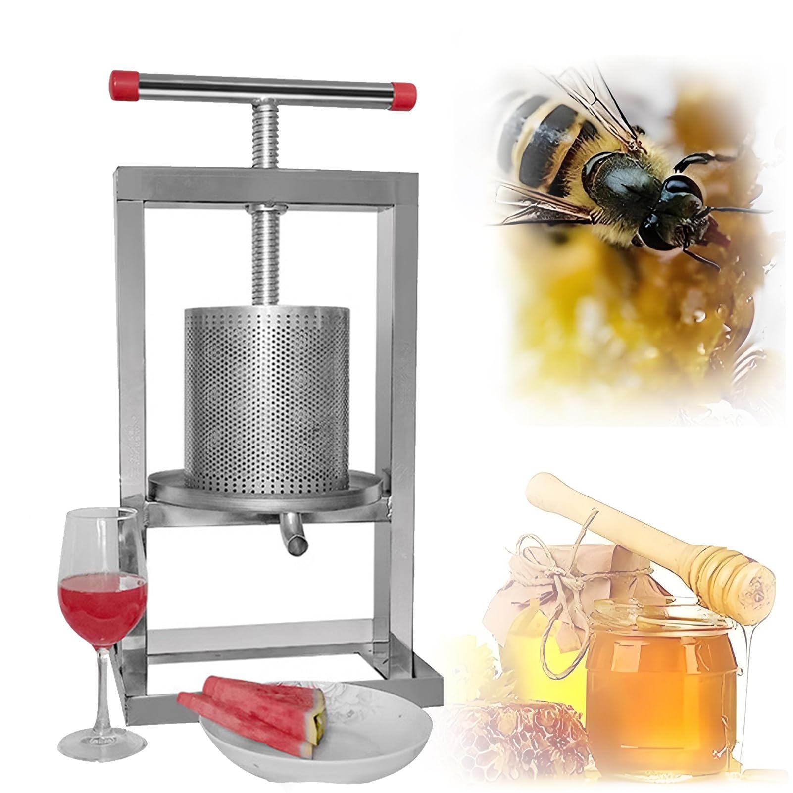 Estrattore di miele manuale in acciaio inox con fusti a rete per apicoltura e vinificazione, 4 l