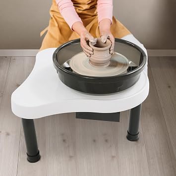 12.6 Inch Pottery Wheel Forming Machine, 0-300RPM Electric Ceramic Machine with Detachable Basin Foot Pedal Adjustable Speed for Pottery Art Craft DIY (White)