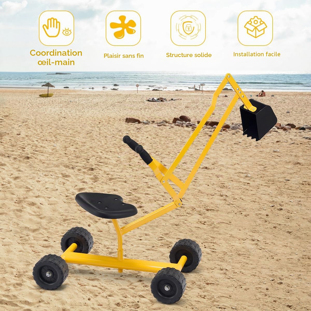 DREAMADE Pelle Excavatrice pour Enfants, Siège Rotatif à 360 Degrés Excavatrice en Métal Robuste, Pelleteuse de Sable Pivotante (avec 4 Roues)