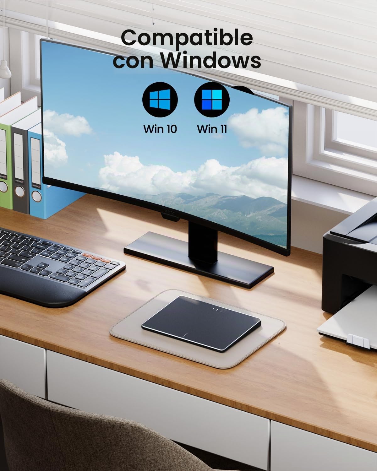 ProtoArc Touchpad para Windows 11/10 PC: T1 Plus Bluetooth, Superficie multitáctil, Recargable, Panel táctil portátil de Alta precisión, portátil, Ordenador de sobremesa - Negro