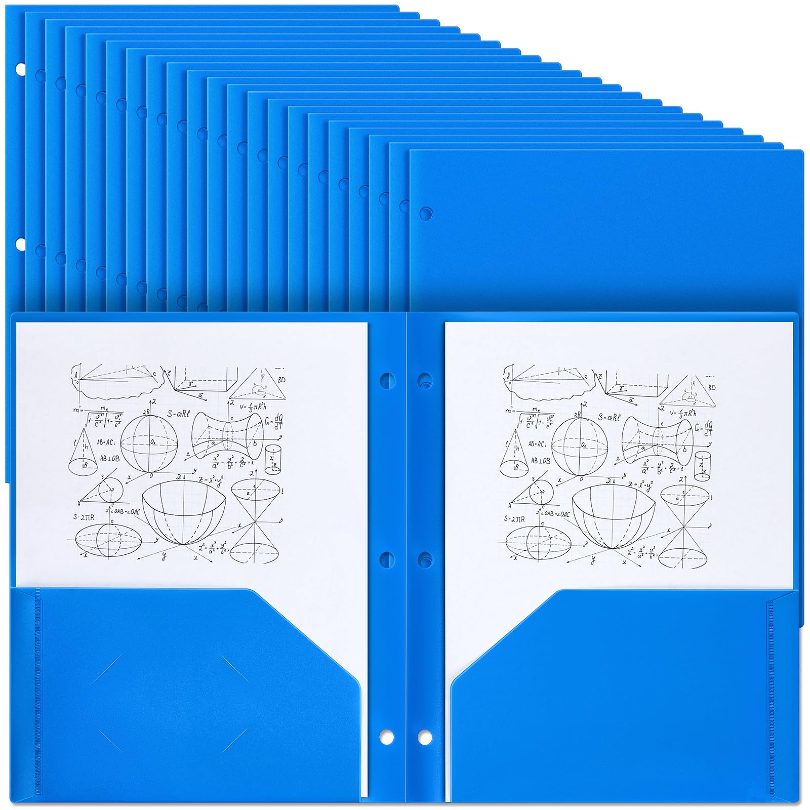 Yeaqee 100 cartelle in plastica con tasche, 3 fori, 2 tasche, per raccoglitori a 3 anelli, divisori, per notebook, in poliestere resistente, per ufficio e casa (blu)