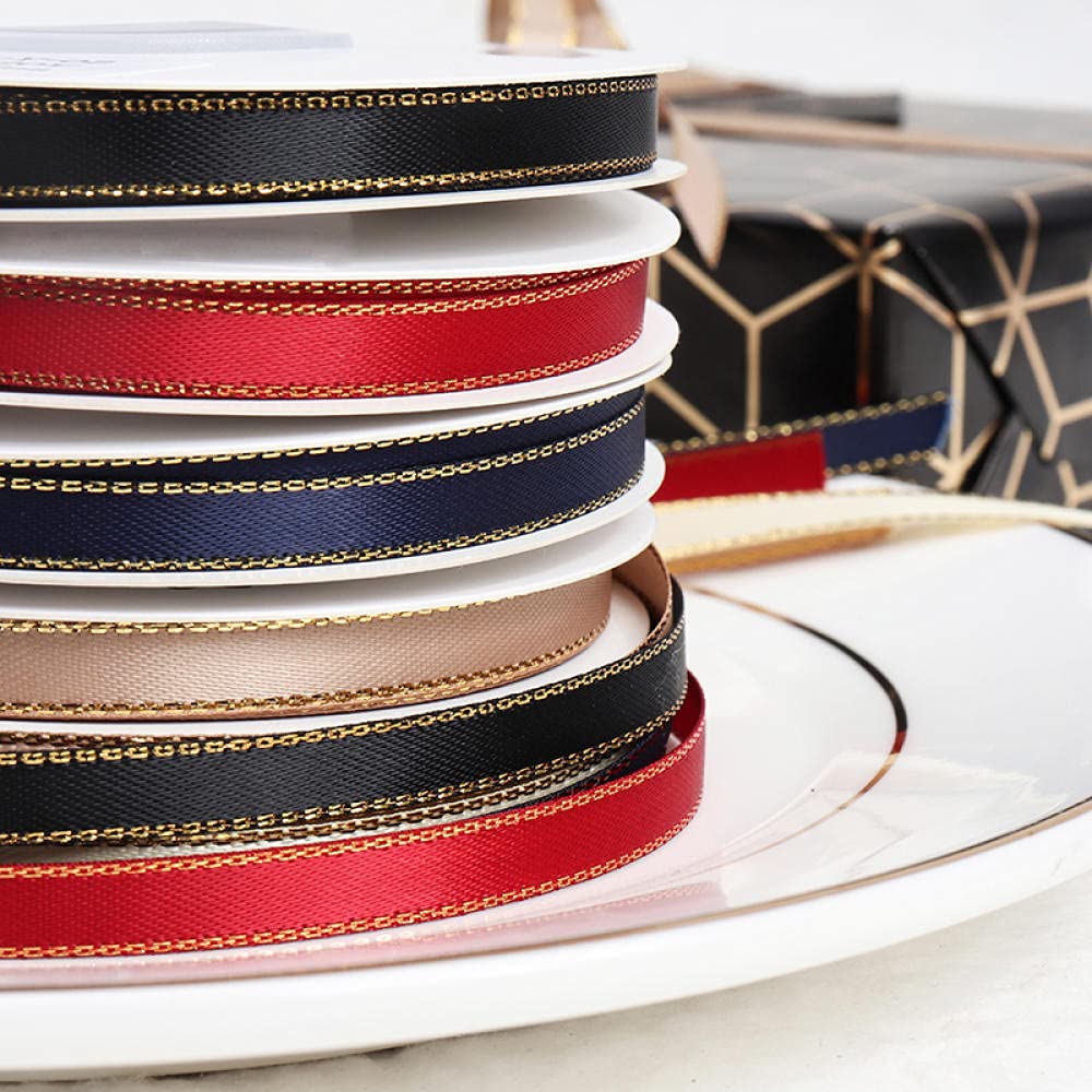 Ribbons For Gift Wrapping Ribbon For Fabric Satin Ribbons 0.6 Cm Szeroki Golden Edge Wstążka Pas Lina Prezent Prezent Pudełko Opakowanie Dekoracja Wstążka Handmade Materiał Diy Wstążka-Ceglasty
