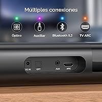 Vista 5 de Barra de sonido para Smart TV, barra de sonido de 80 W con conexión Bluetooth/ARC/Opt/AUX, aumento de volumen dinámico, 3 modos de ecualizador