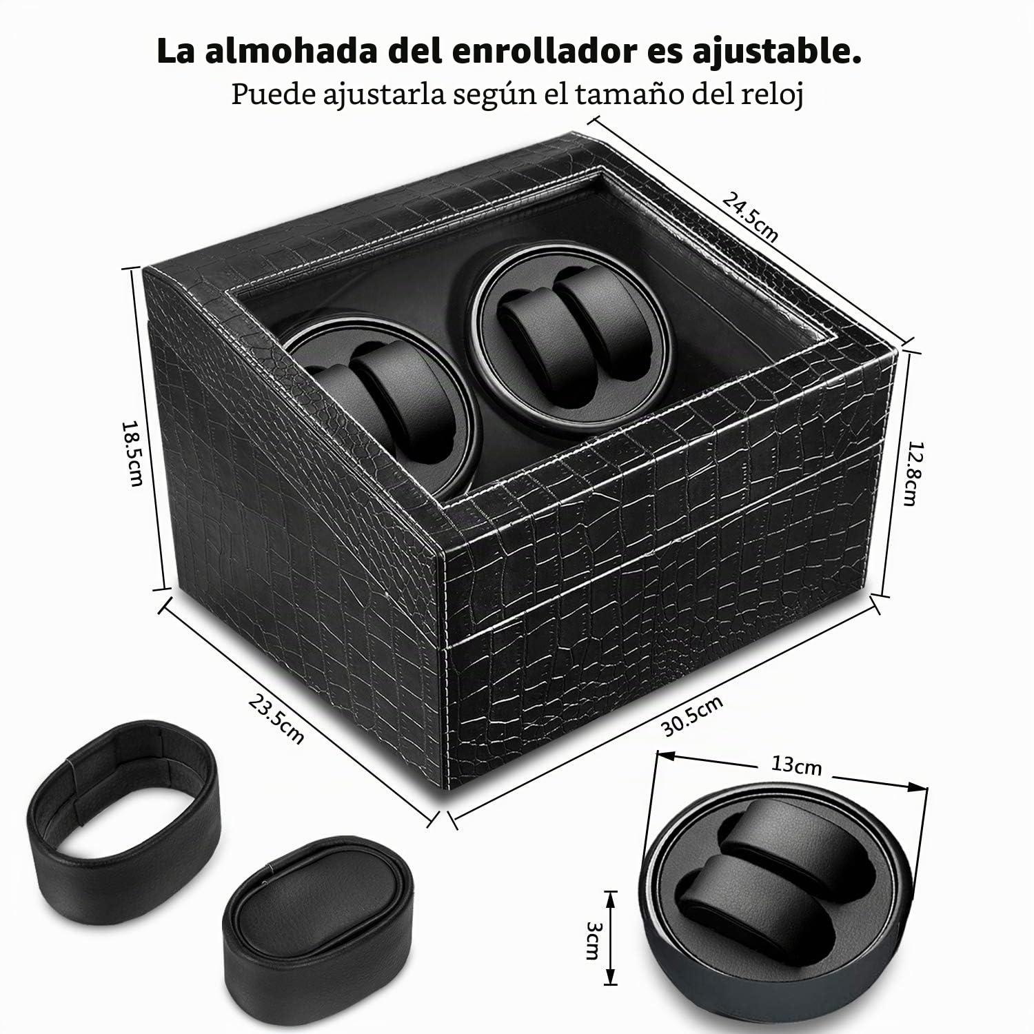 HBselect Caja Relojes Automáticos Silenciosa Giratoria (para 4+ 6 Relojes) Negro Clásico - Bobinadora Mecánica