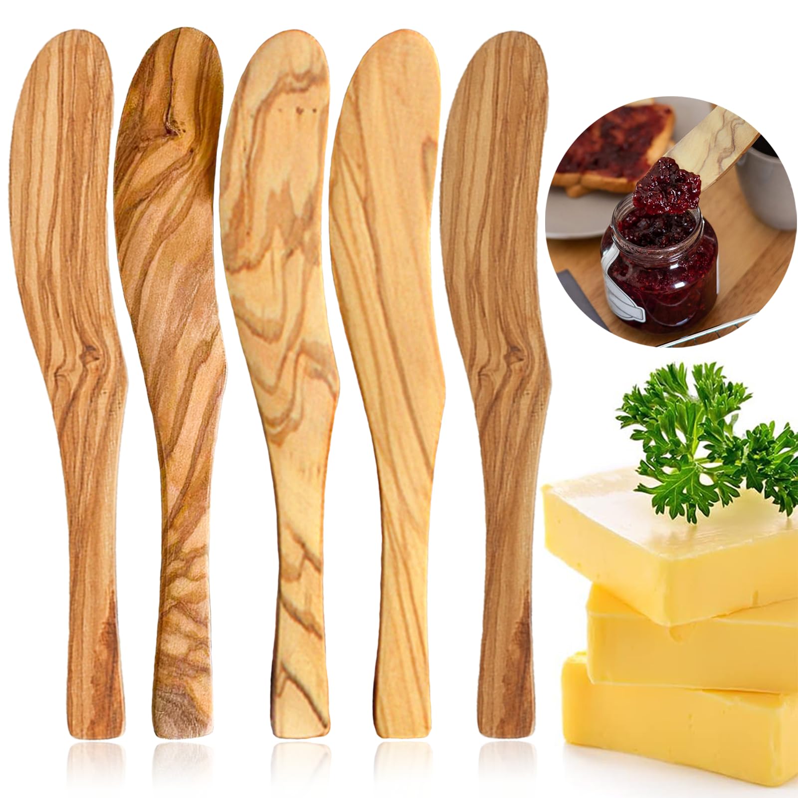 Olive Wooden Butter Knife Spreader, Handmade 6.8 Inch Peanut Butter Knives for Jam, Cheese, Cream, Bread Sandwich Spreaders, Mini Spreader Serving