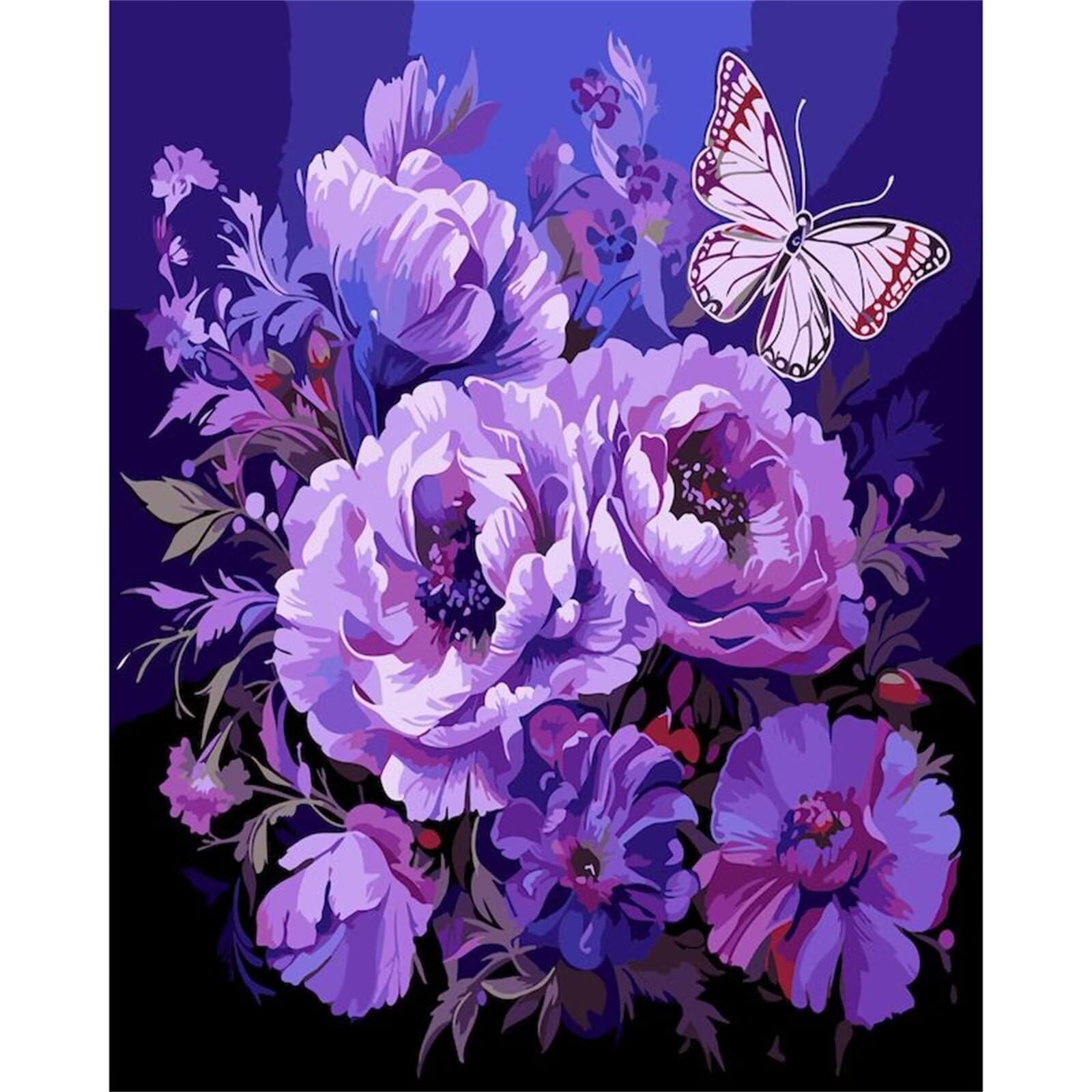 Fioletowy kwiat motyl farba po numerach, dla dorosłych, bez ramy, 60 x 75 cm, malowanie według numerów, dla dorosłych, początkujących, z pędzlami i akrylowym pigmentem, obraz olejny, do dekoracji