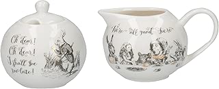 CreativeTops V&A Alice in Wonderland Milk Jug and Sugar Bowl Set with Decorative Illustrations, 18 x 7.5 x 7 cm, White, 2 Piece - coolthings.us