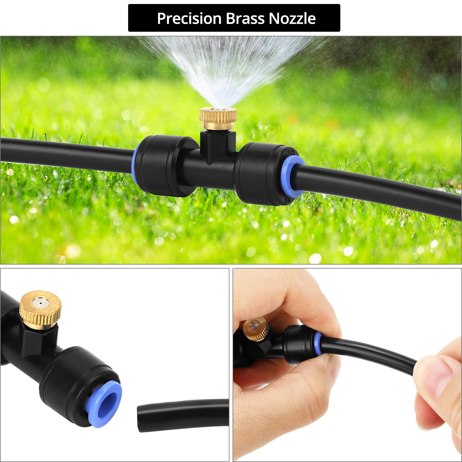 QWORK® Système de Brumisateur Exterieur, 8m Ligne de Brumisation Kit avec Buses de Brumisation Laiton et G3/4 Connecteur, pour l'irrigation de Terrasse, Jardin