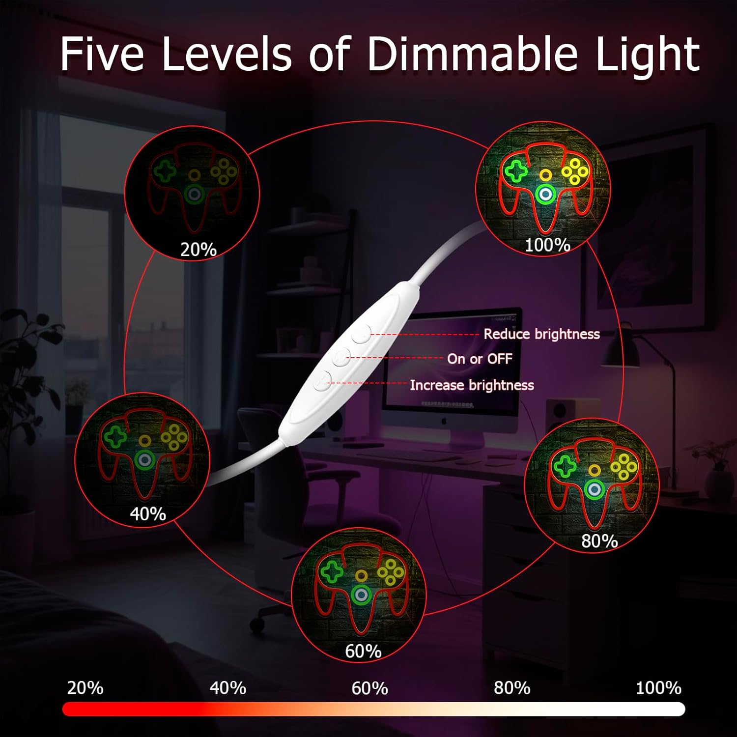 Gamer Neon Sign for Game Room Decor Gamepad Shaped LED Neon Sign Dimmable Gaming Neon Light Sign for Gamer Room Man Cave Bedroom Decor Gifts for Boys, Teen, Men, Kids - Image 3