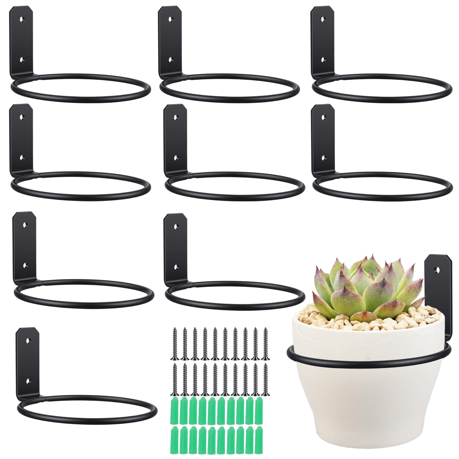 FAAING 10 Stück 11 cm Metall Blumentopfhalter Wand Schwarz, Blumentopf Wandhalterung Blumentopf Halterung Ring, Wand Pflanzenhalter Rund für Blumentöpfe, Garten, Balkon Garten