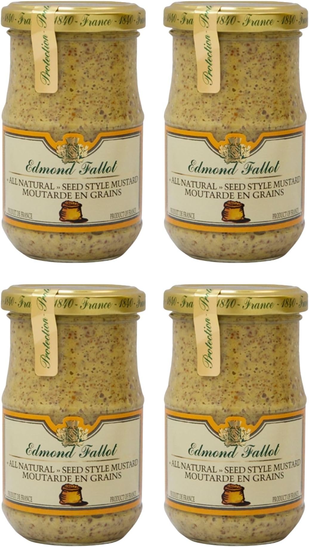 Edmond Fallot Mustard 4 Pack of All Natural Seed Style (7 Ounces per Bottle)