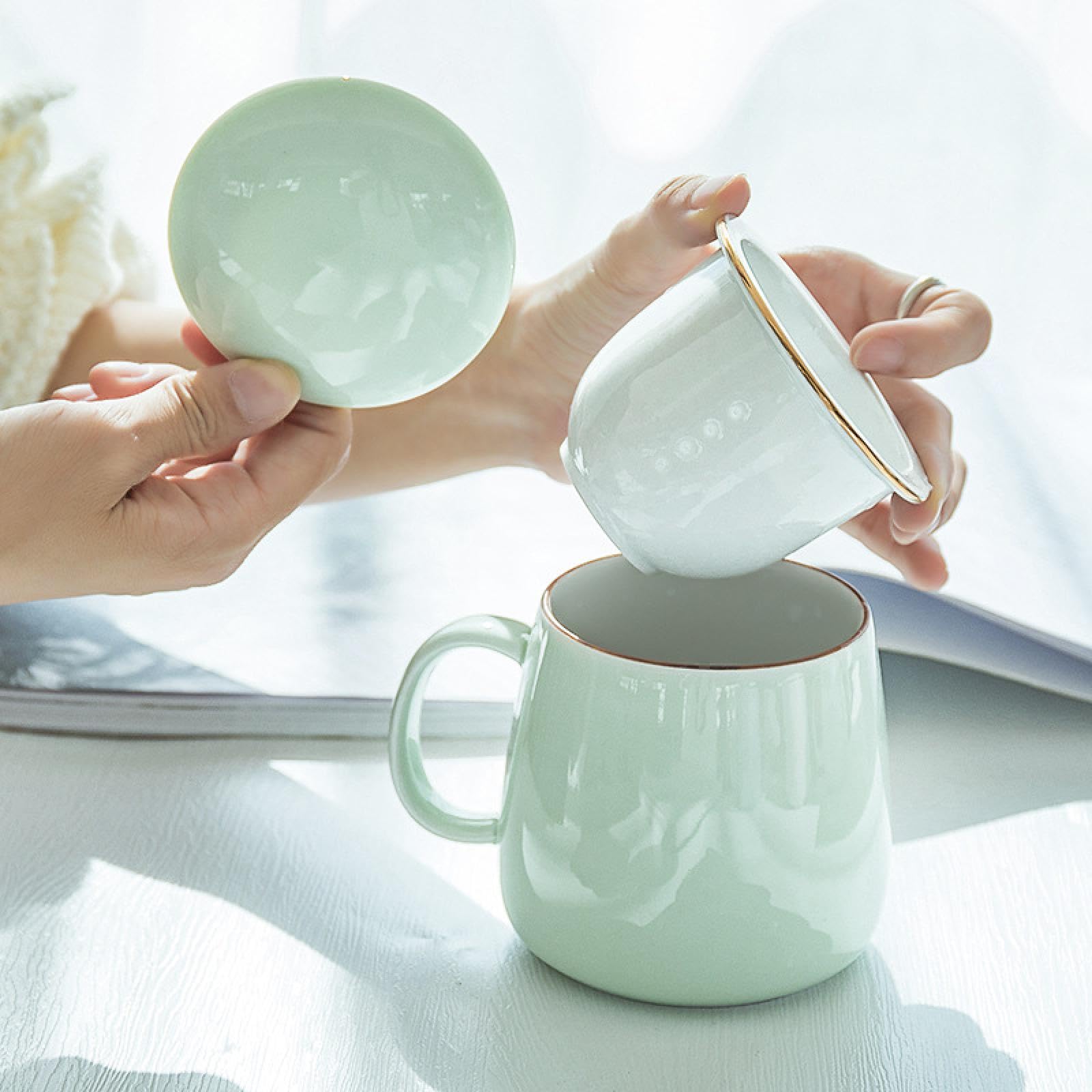 Tasse de séparation de thé, Tasse de thé à Bulles en céramique, Tasse d'eau filtrante avec Couvercle, Tasse en céramique, Tasse de bureau/2681