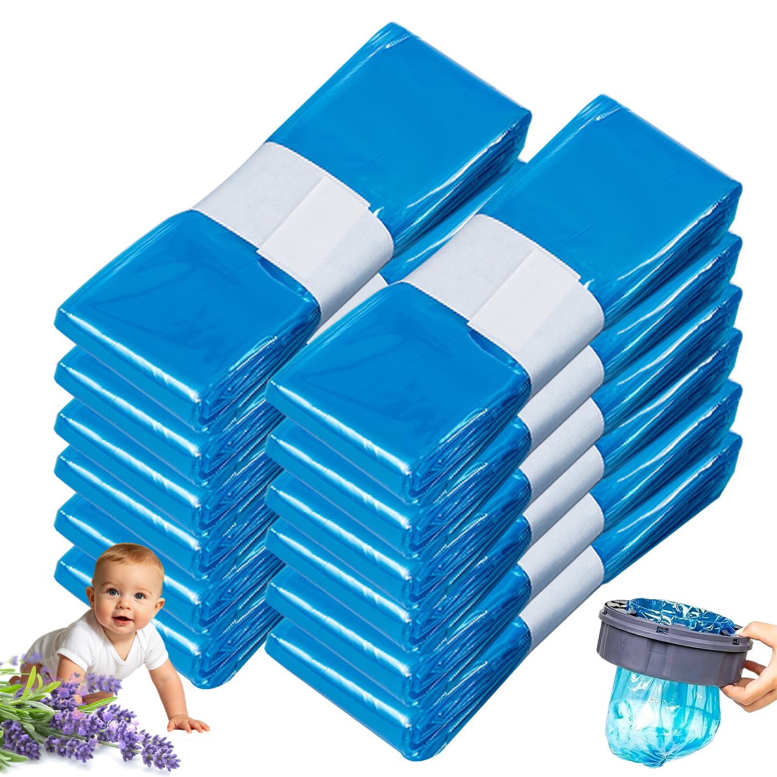 12Pack Nappy Bin Refills 4.5m Diaper Bin Pail Disposal Bags Nappy Bin Refill Bags Compatible with Tommee Tippee, Twist & Click, Angelcare, Spross Smellproof Leak-Resistant