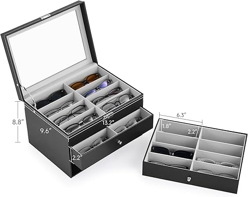 Miniatura 2 de CO-Z Sunglasses Organizer, Leather Eyeglasses Storage Box for Women Men, Lockable Sunglass Display Case Holder with Drawer